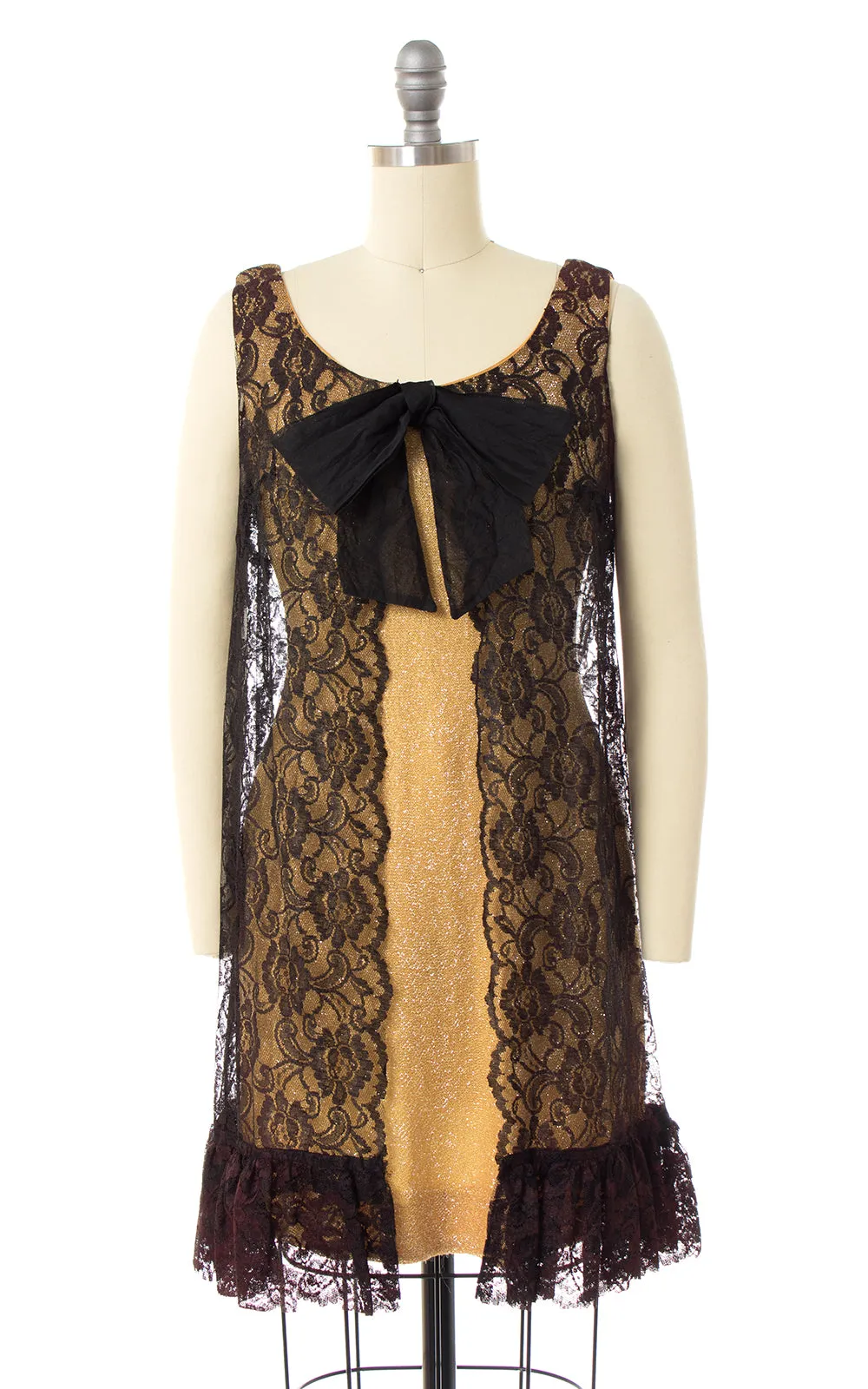 $50 & UNDER SALE || 1960s Metallic Gold & Lace Party Dress | x-small/small