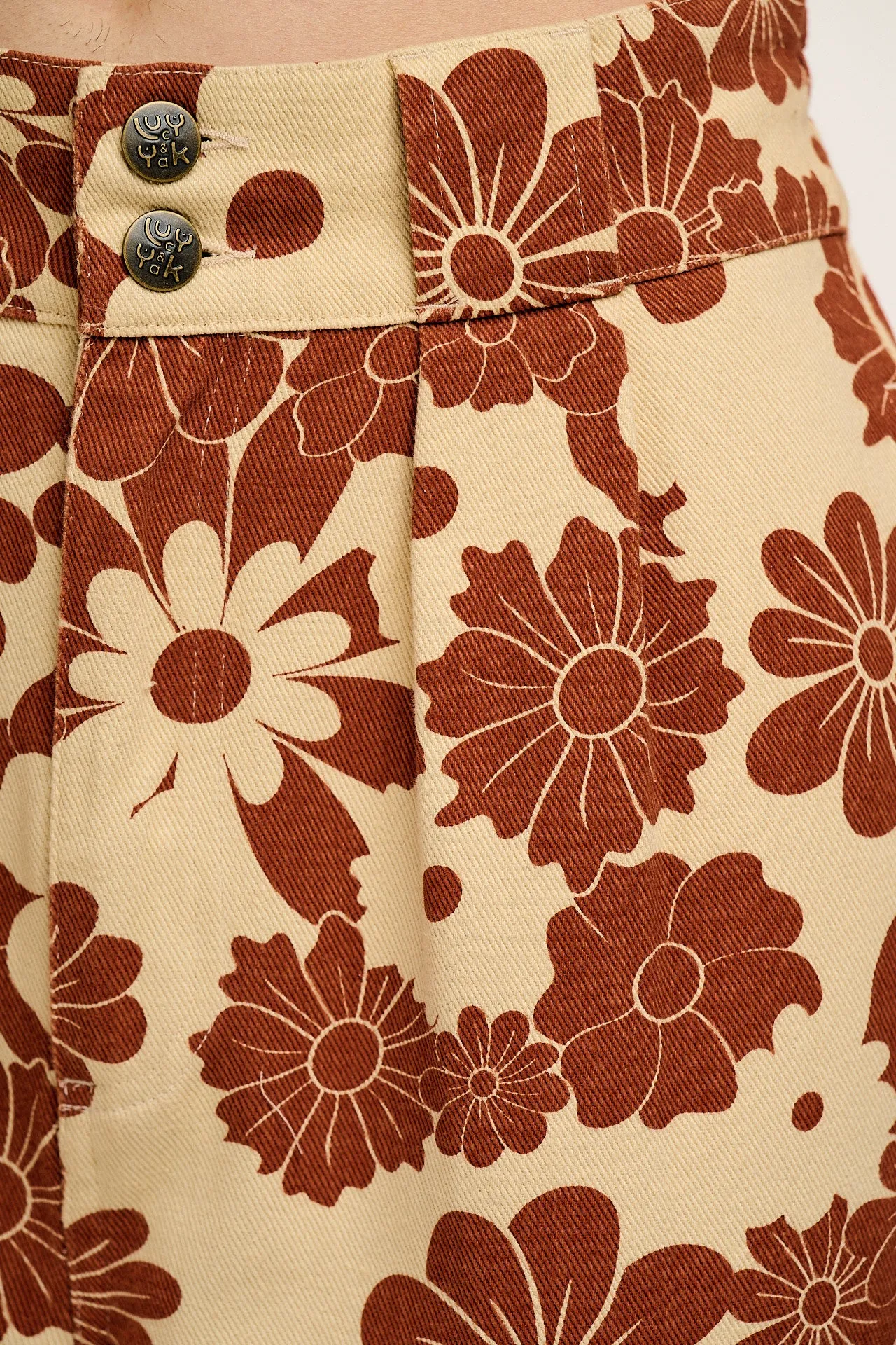 Addison - Tapered Twill Trousers in Cream & Orange Goldie Floral Print