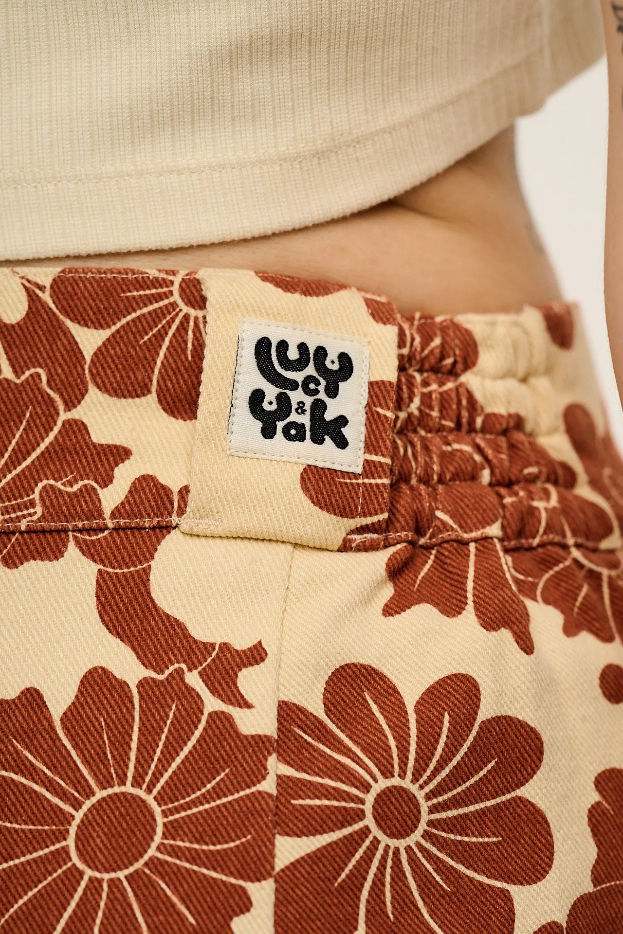 Addison - Tapered Twill Trousers in Cream & Orange Goldie Floral Print