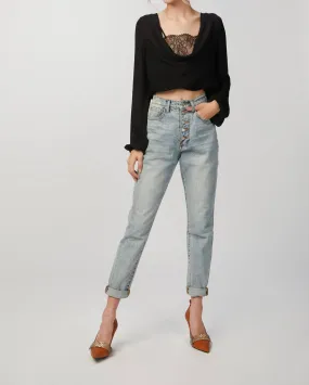 AGNES LACE-PANELED SILK BLOUSE