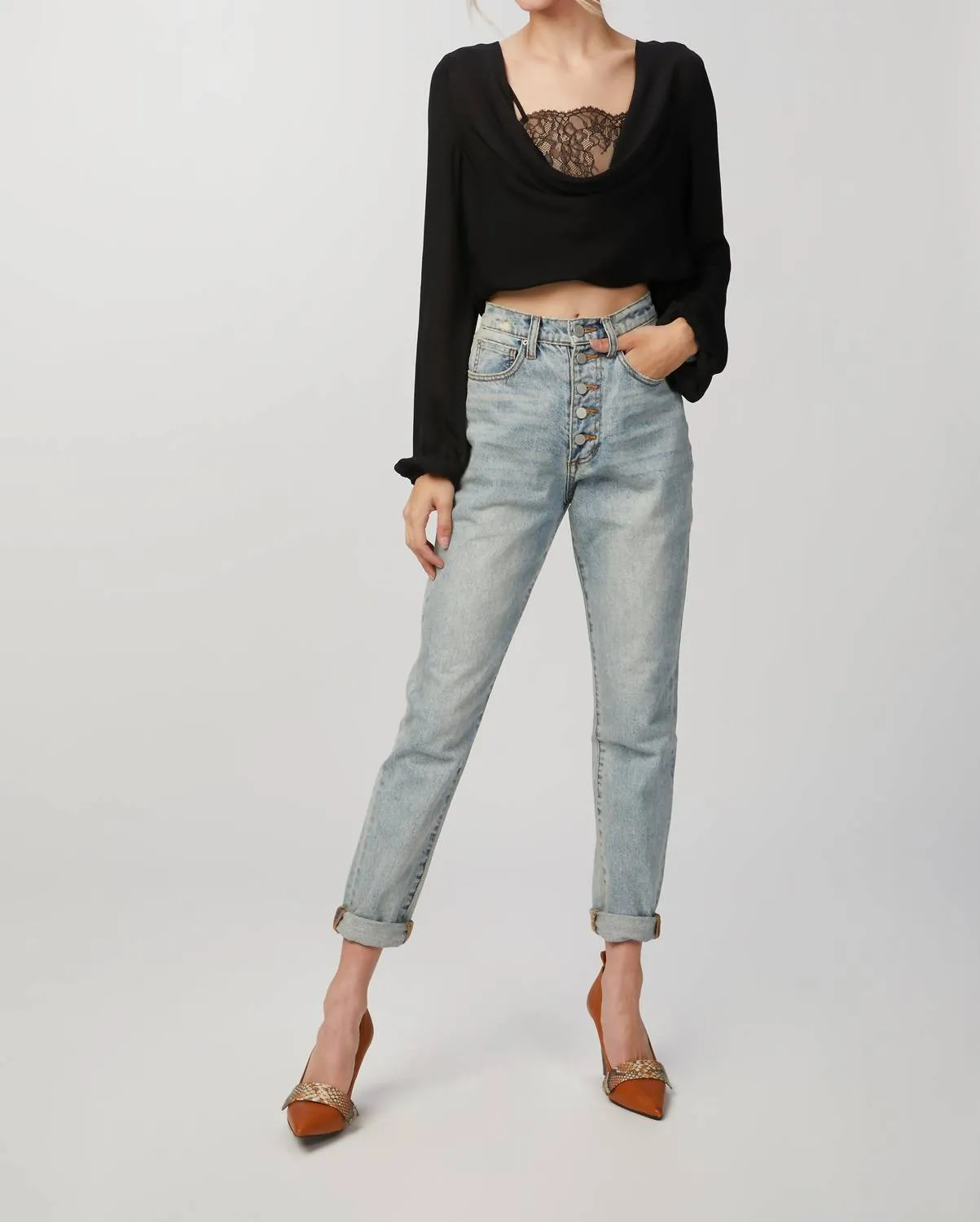 AGNES LACE-PANELED SILK BLOUSE