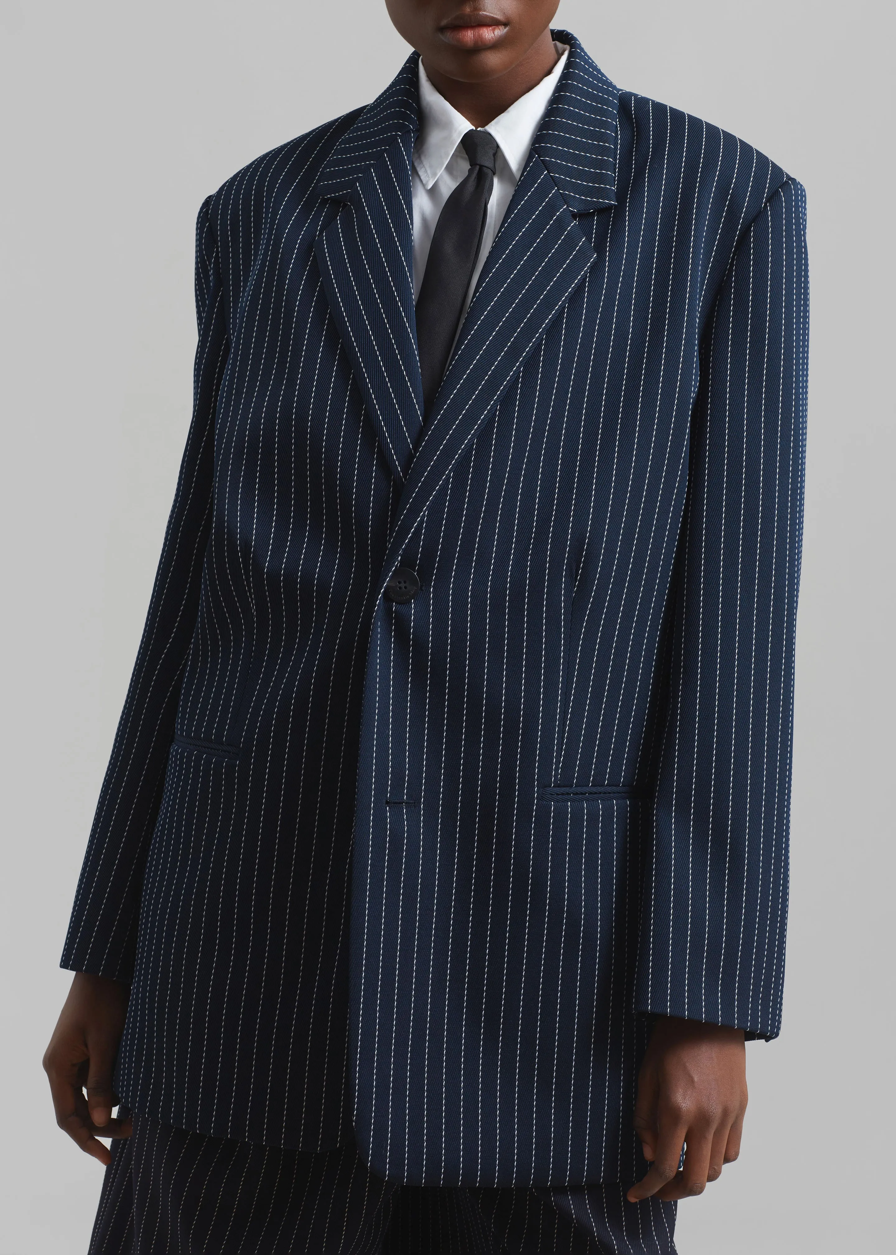 Aiden Twill Blazer - Navy/White Pinstripe
