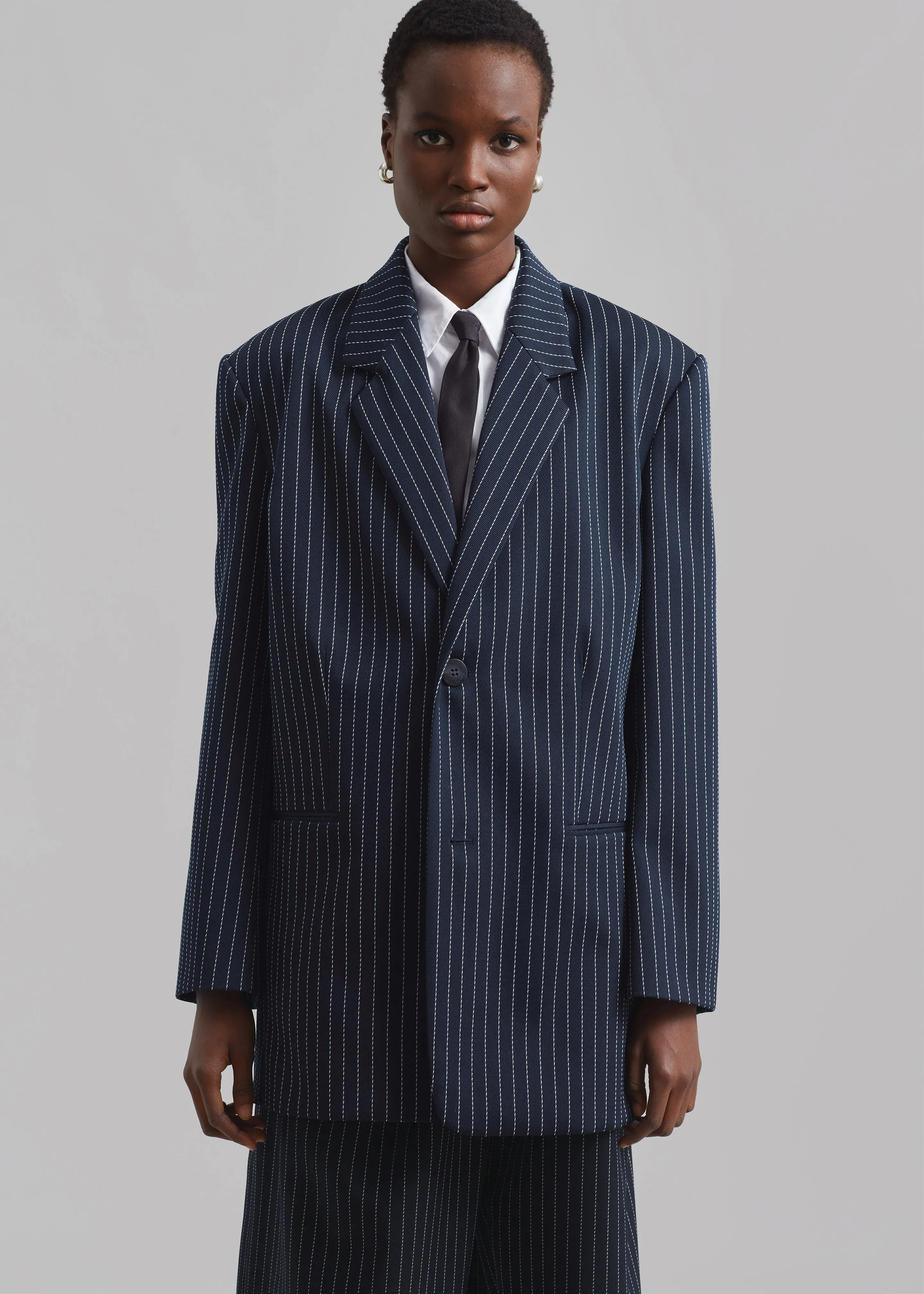 Aiden Twill Blazer - Navy/White Pinstripe