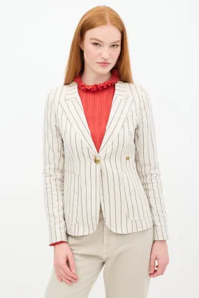 Beige & Black Linen Pinstripe Duchess Blazer