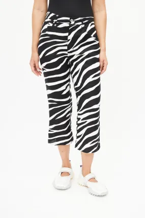 Black & White Linen Print Cropped Pant