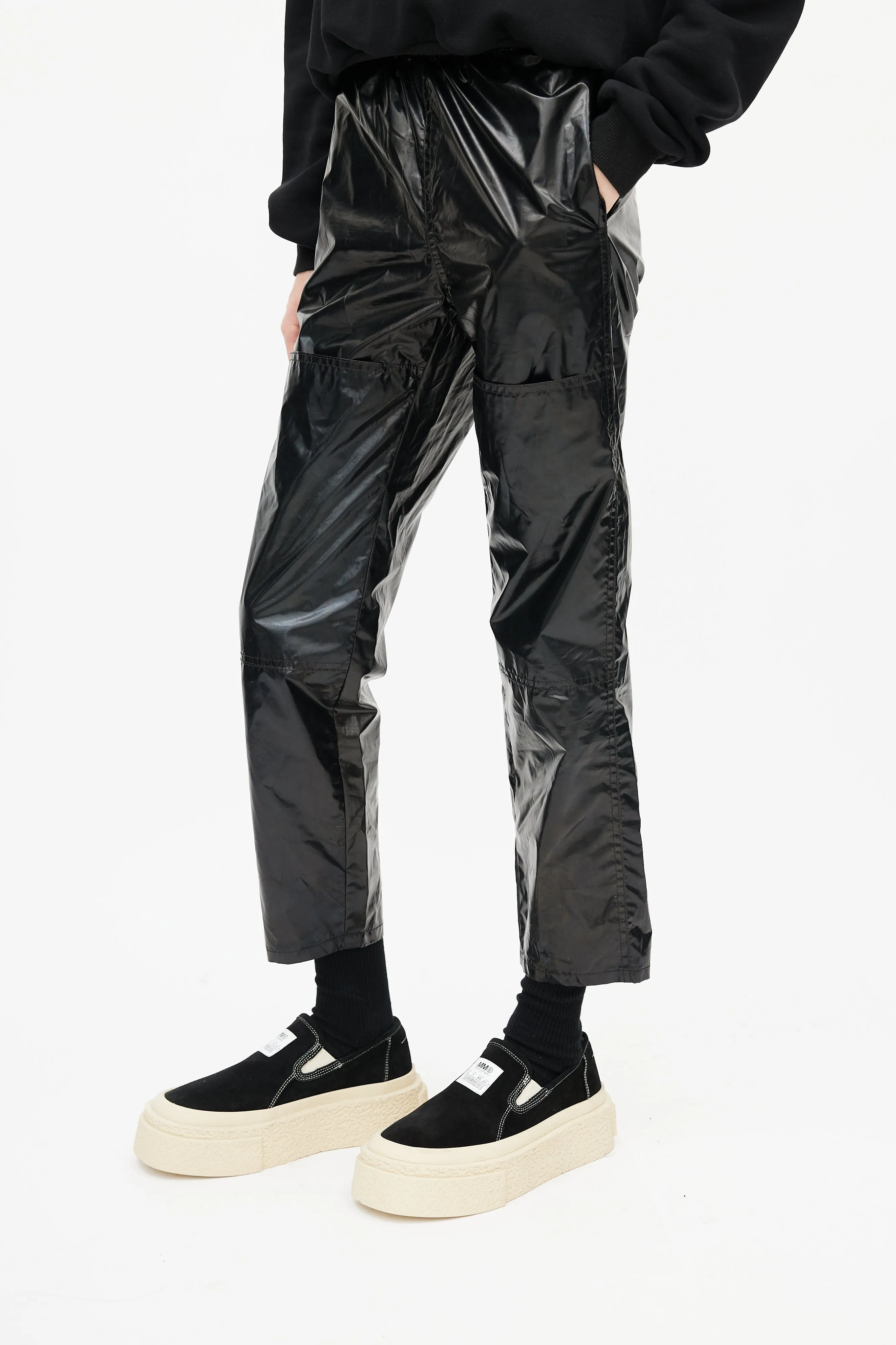 Black Coated Cropped Trouser