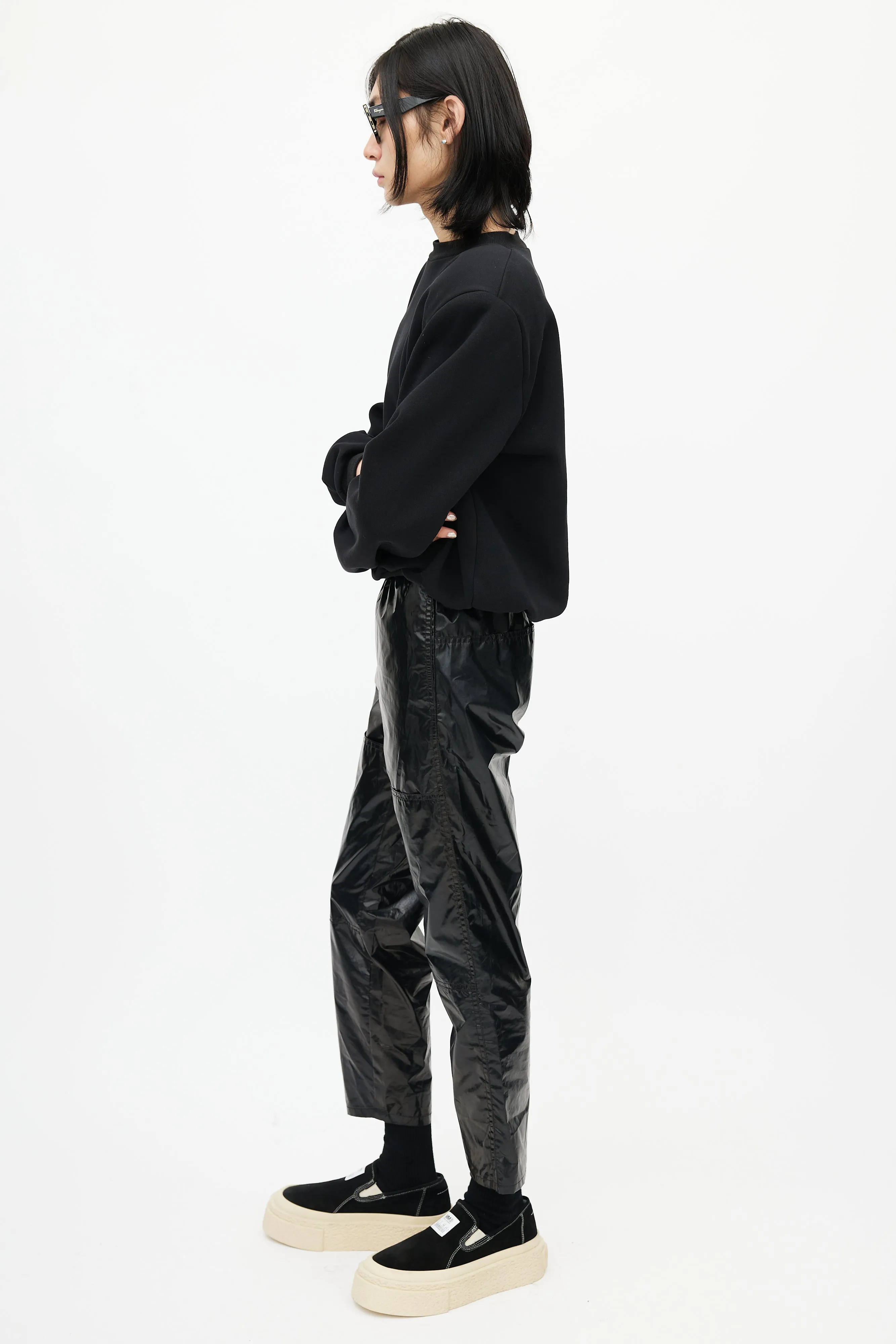 Black Coated Cropped Trouser