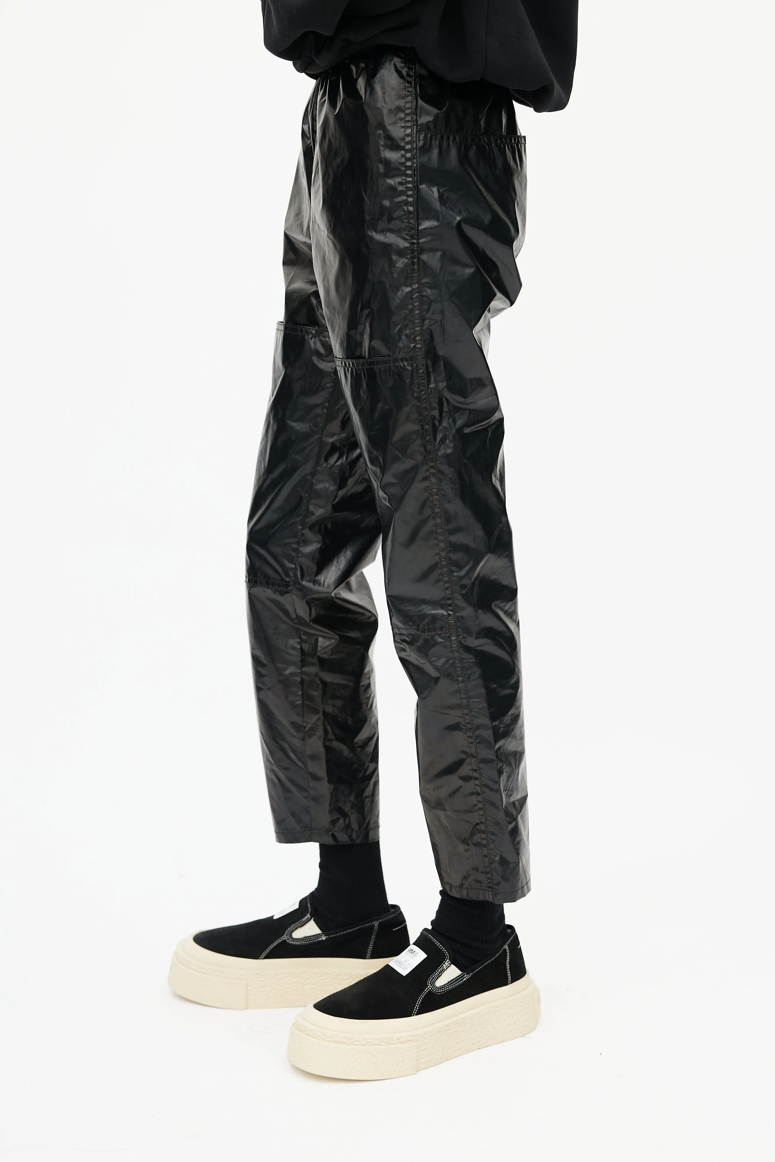 Black Coated Cropped Trouser