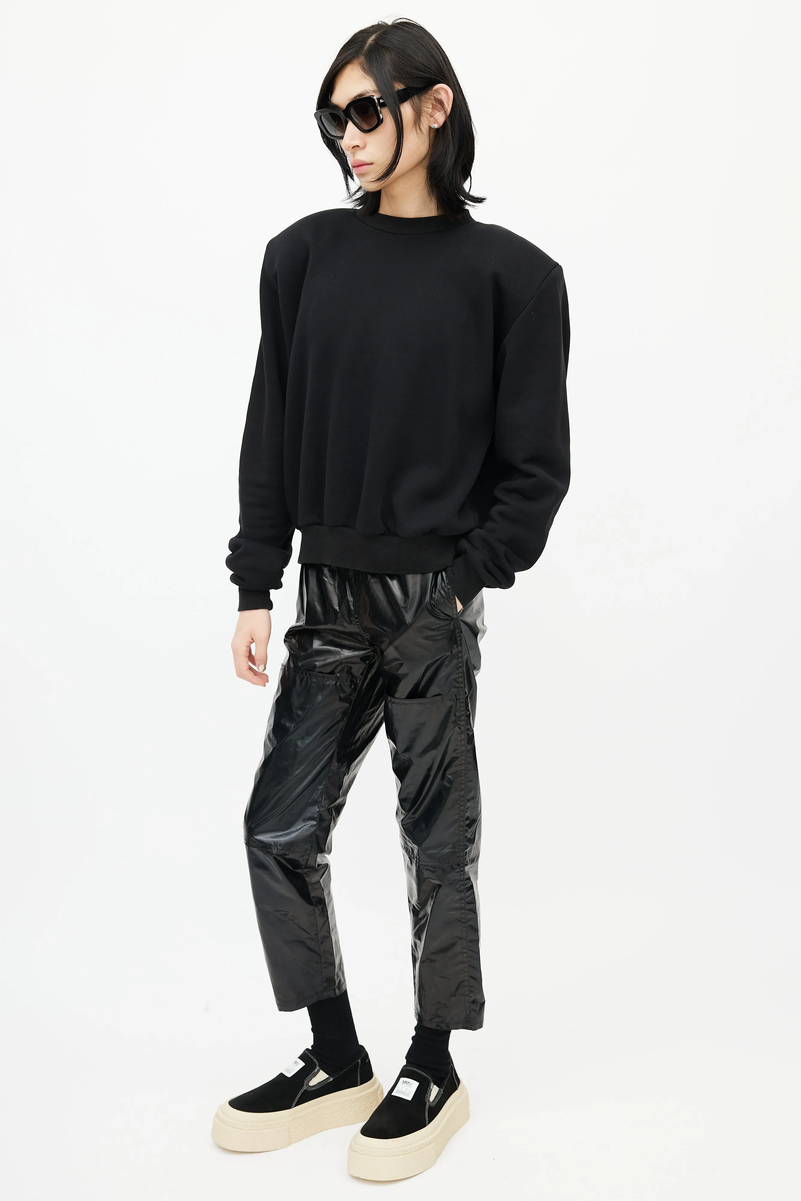 Black Coated Cropped Trouser