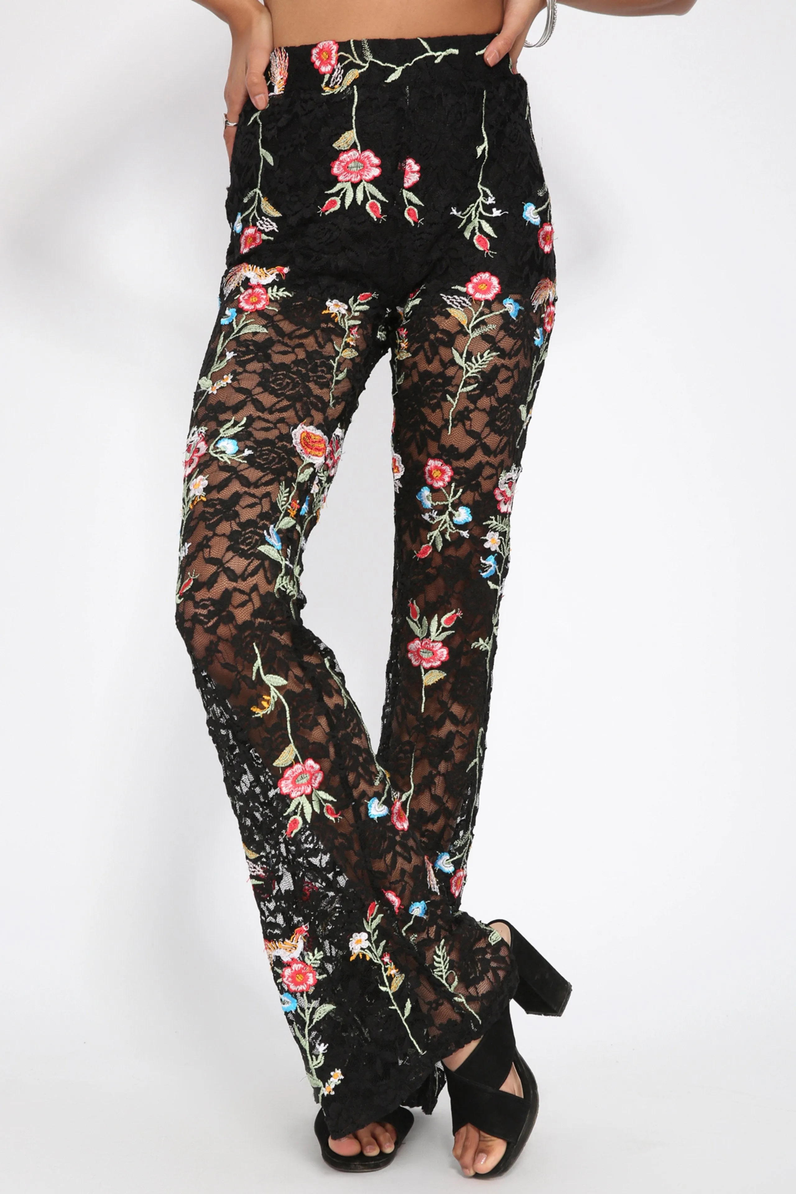 Black Floral Embroidered Lace Flares