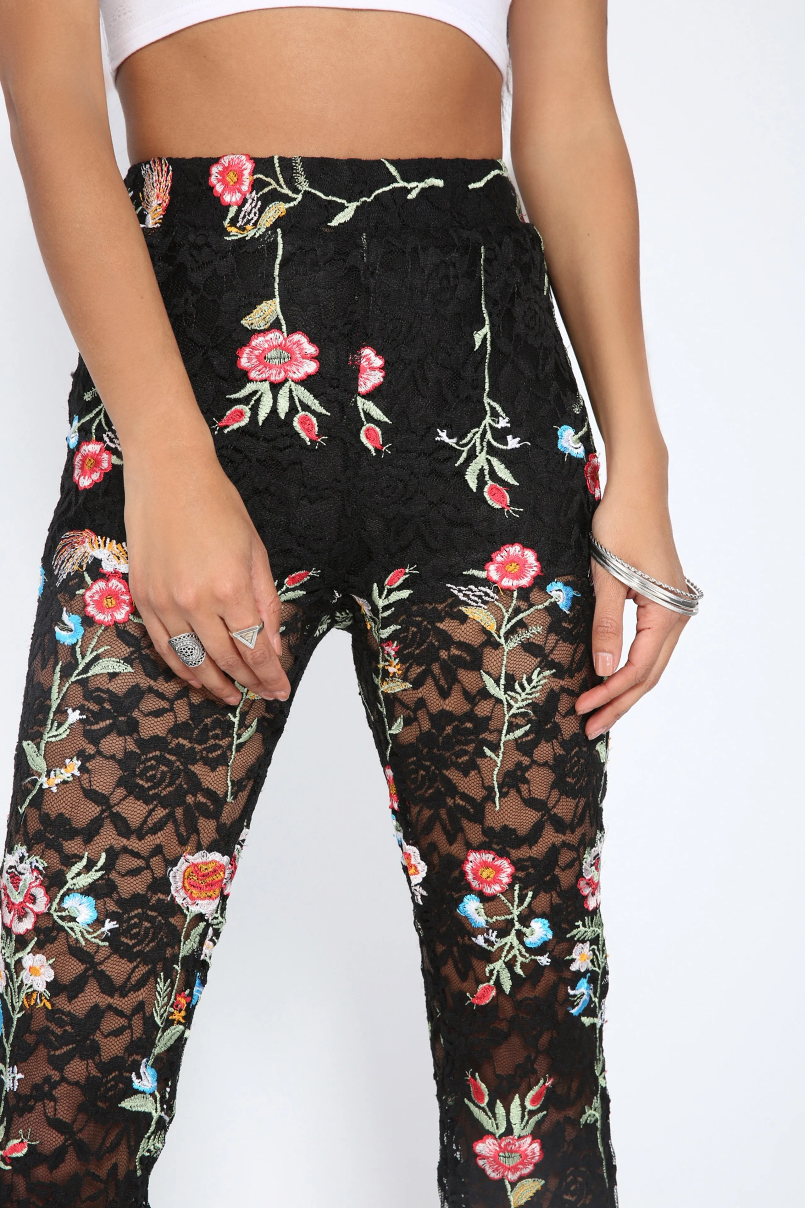 Black Floral Embroidered Lace Flares
