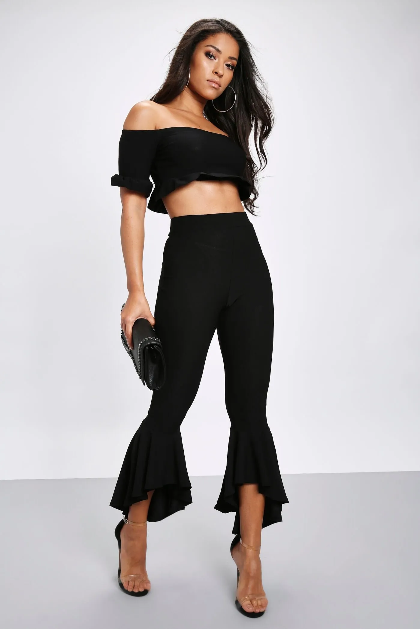 Black Frill Hem Trousers