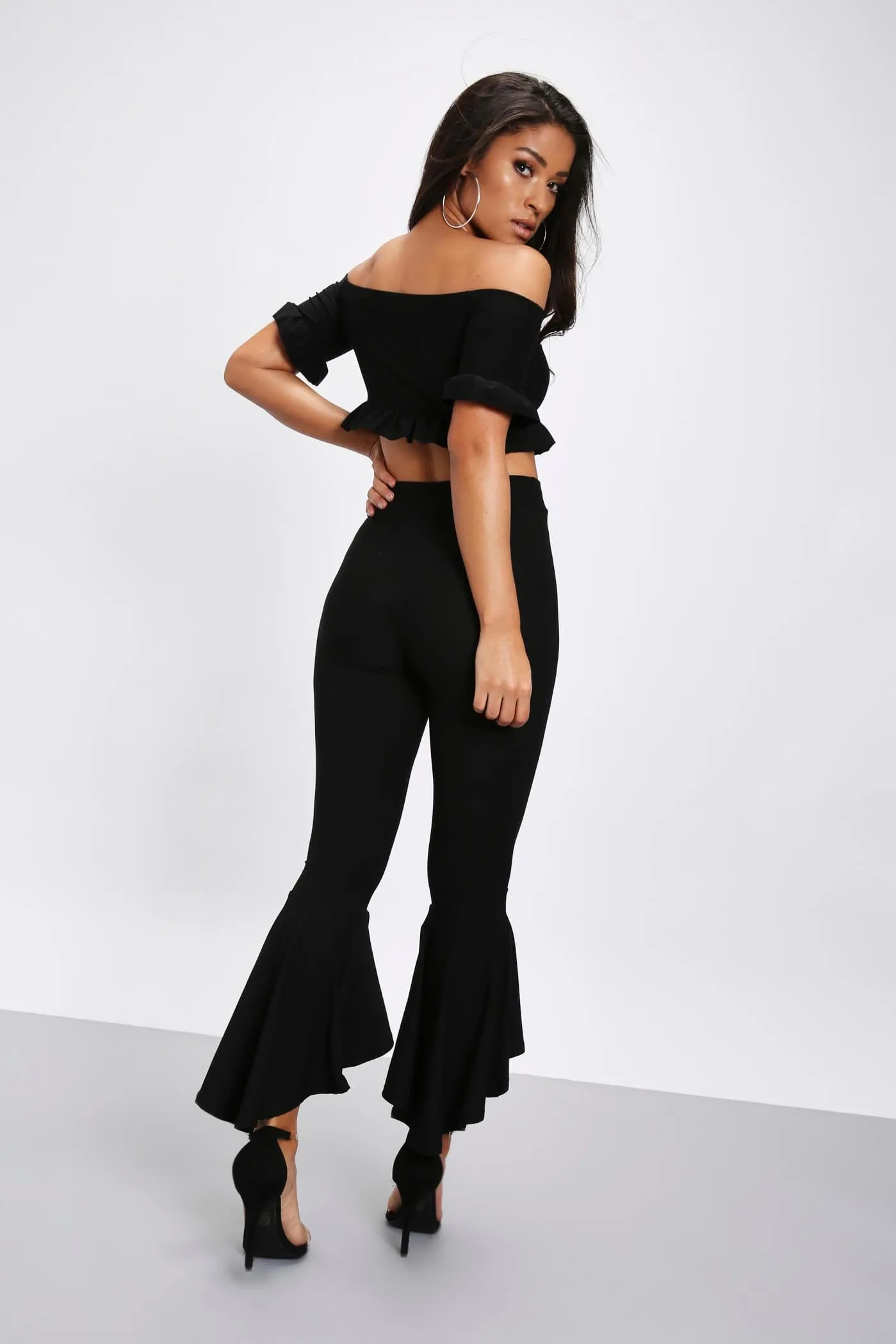 Black Frill Hem Trousers