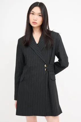 Black Pinstripe Belted Blazer