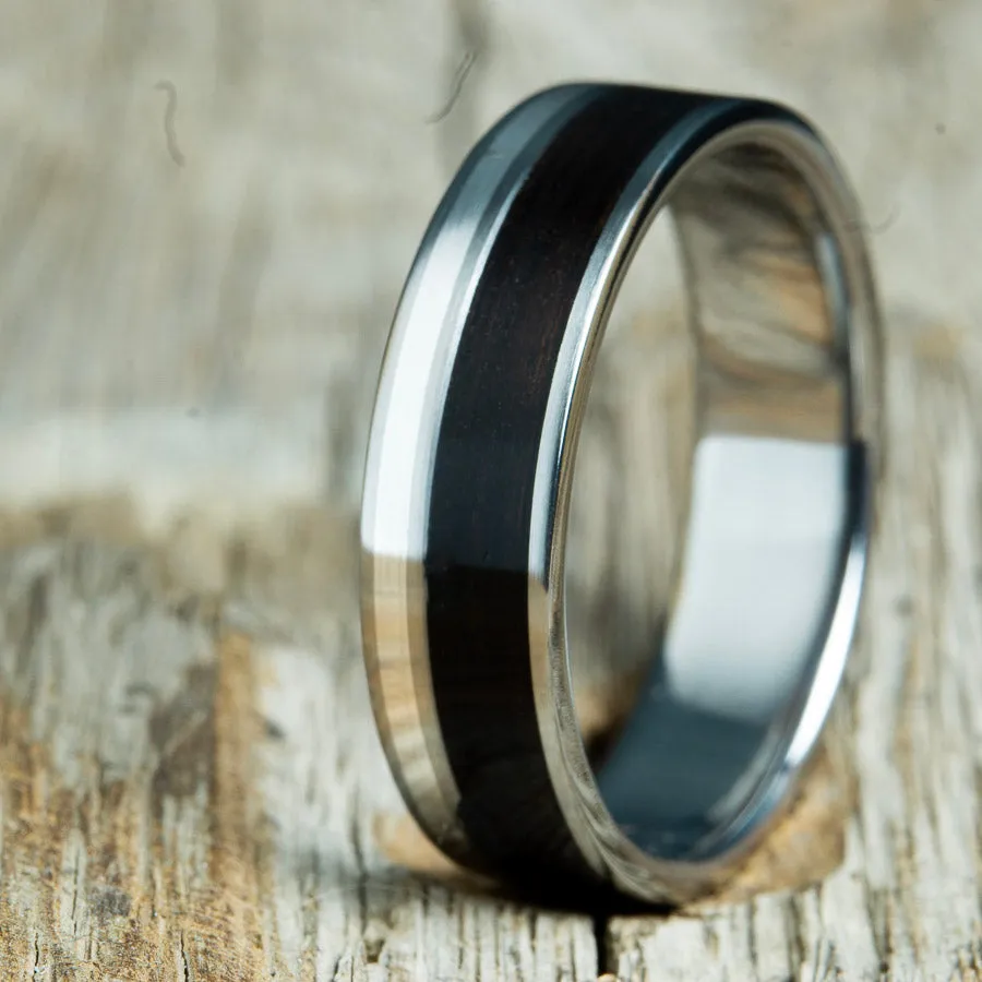 Black wood and silver ring with titanium