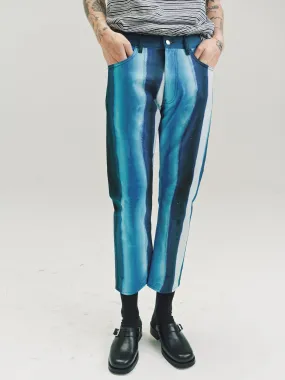 Blue Print Cotton Cropped Trousers