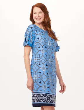 Bow Sleeve Medallion Print Scuba Dress