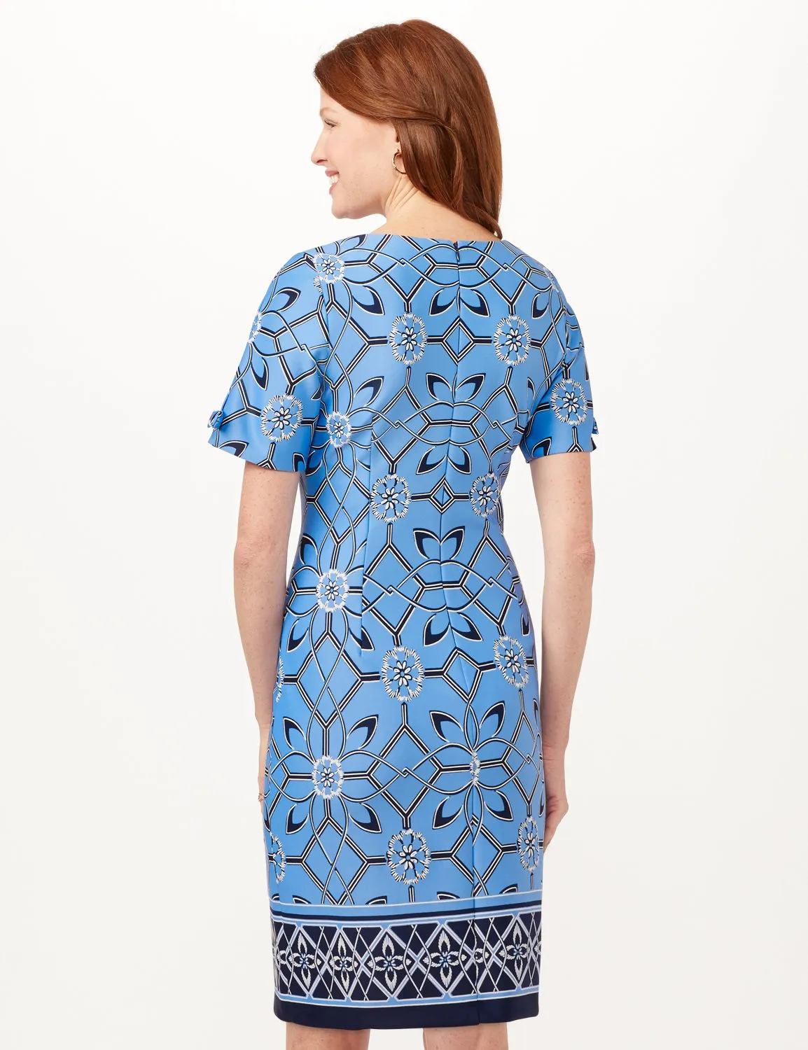Bow Sleeve Medallion Print Scuba Dress
