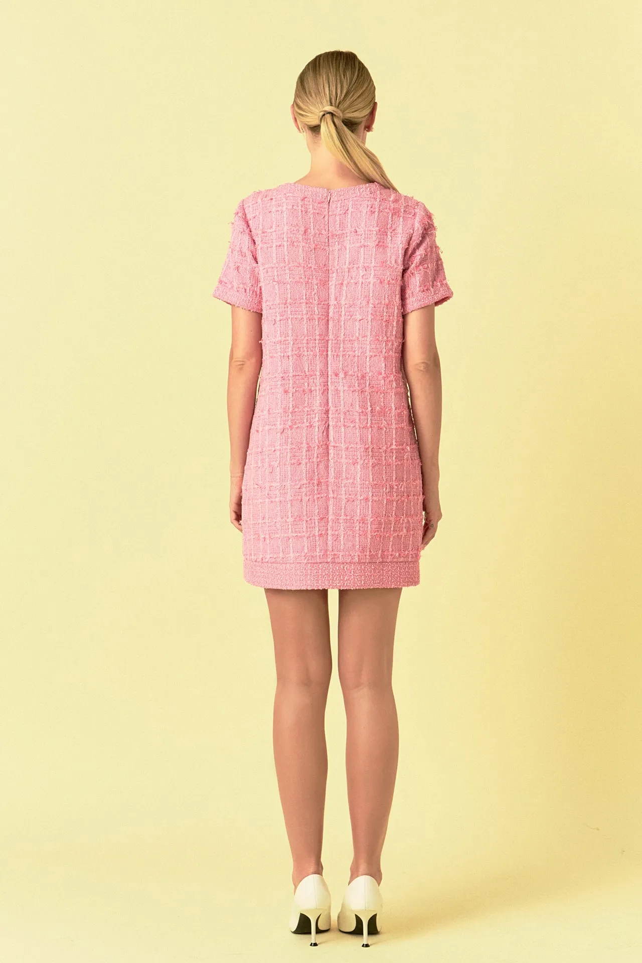 Buttoned Tweed Shift Dress