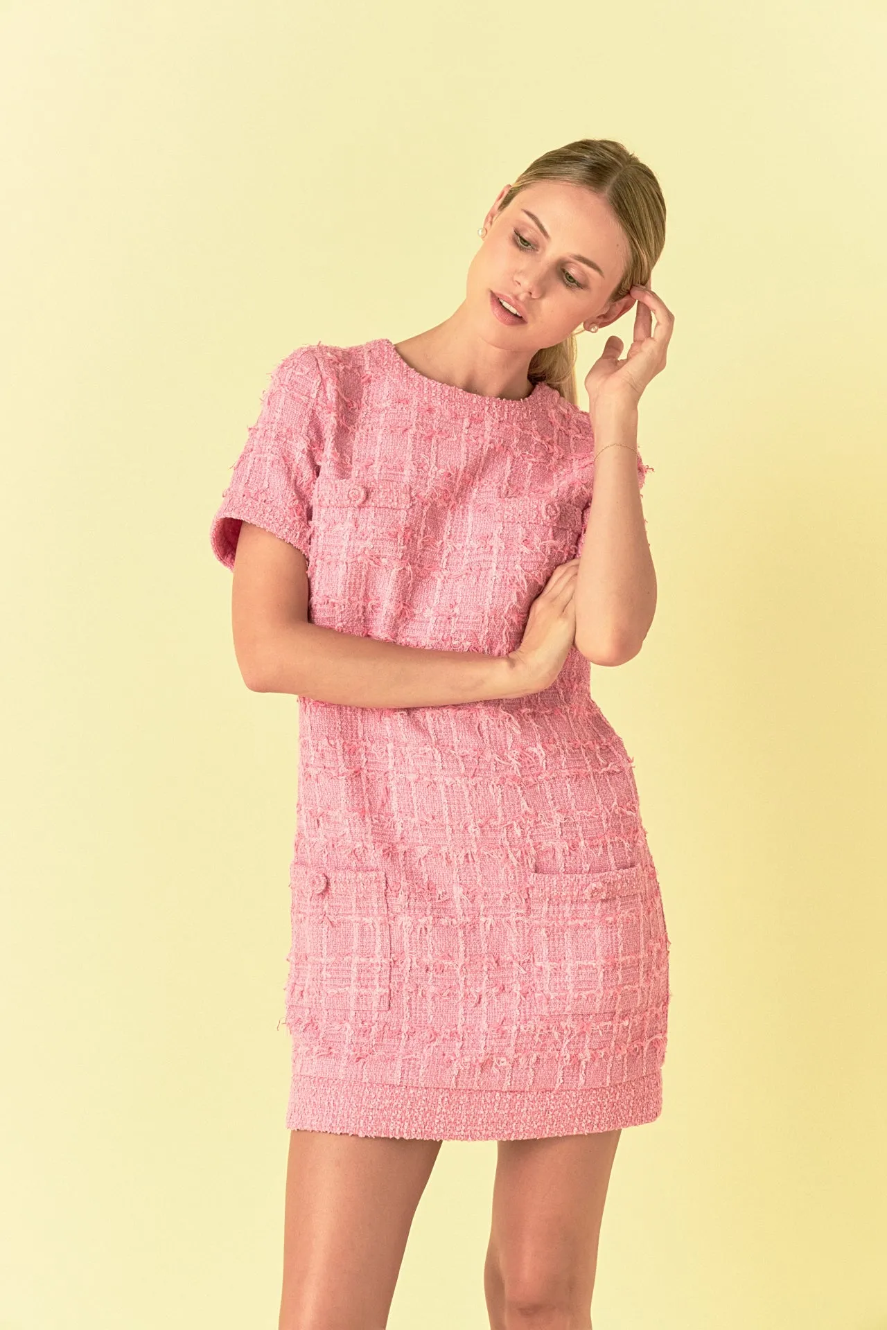 Buttoned Tweed Shift Dress