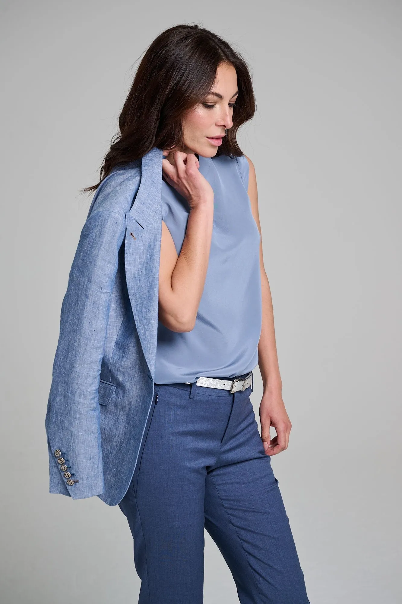 Cap Sleeve Blouse - Crepe de Chine - Blue Sky