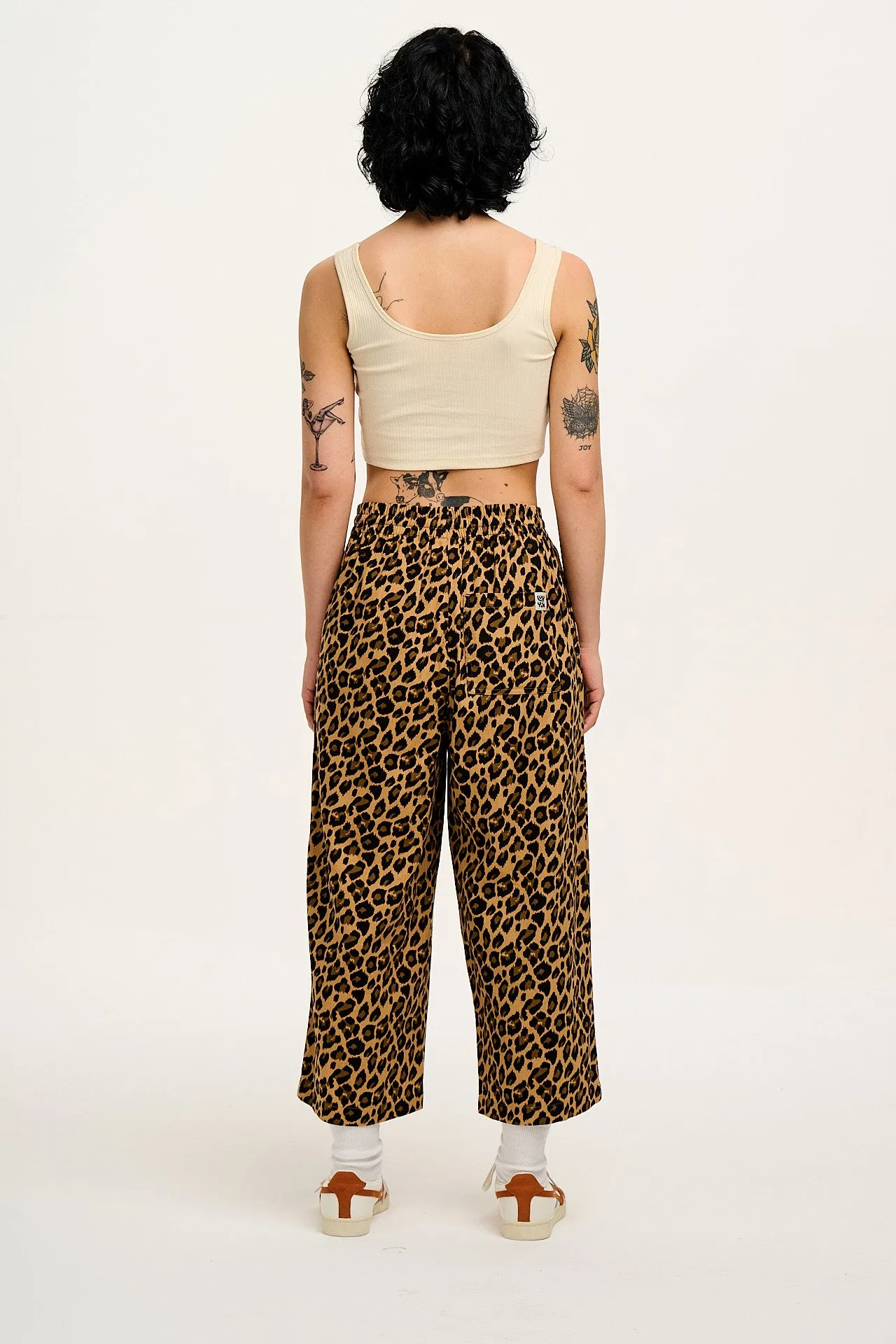 Chuck - Wide Leg Cotton Trousers in Leopard Print