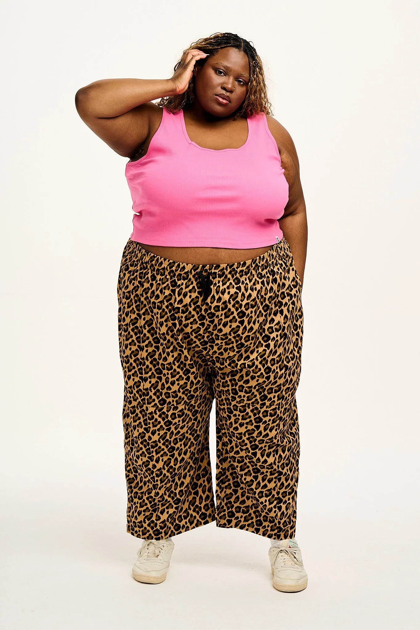 Chuck - Wide Leg Cotton Trousers in Leopard Print
