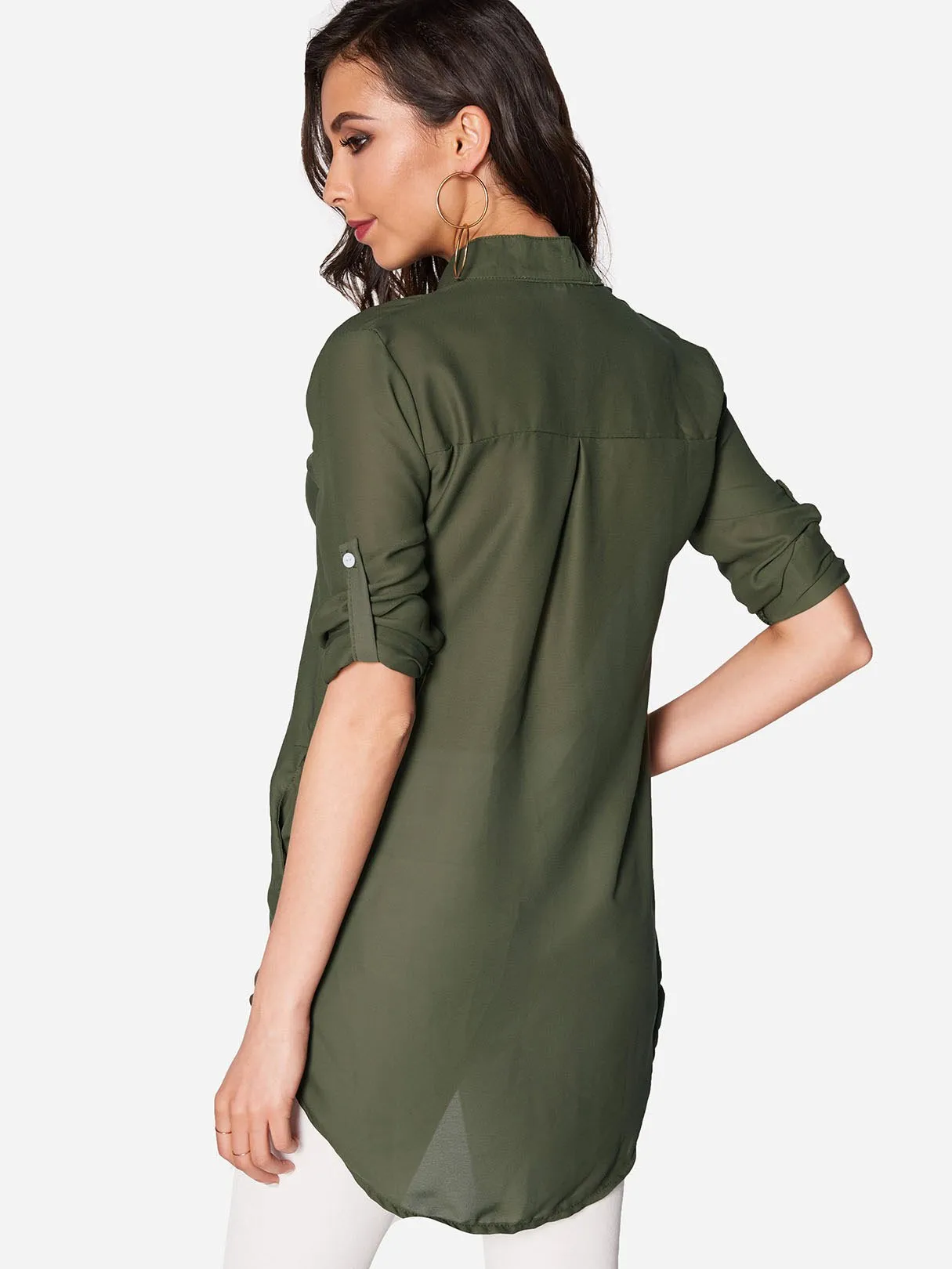 Custom V-Neck Long Sleeve Irregular Hem Top