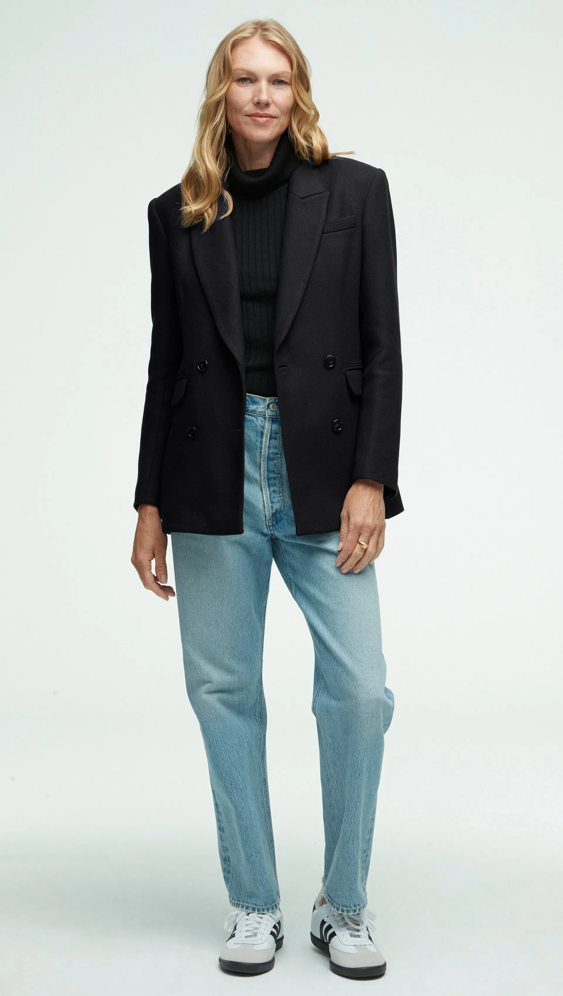Double-Breasted Blazer in Viscose Wool Twill | Black