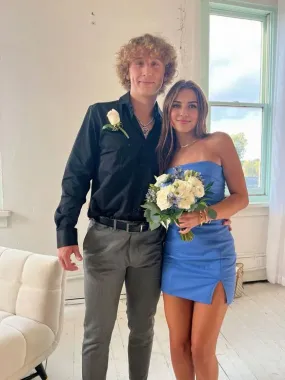 Elegant Gowns Evening Dresses Blue Sheath Homecoming Dress Short Prom Dress