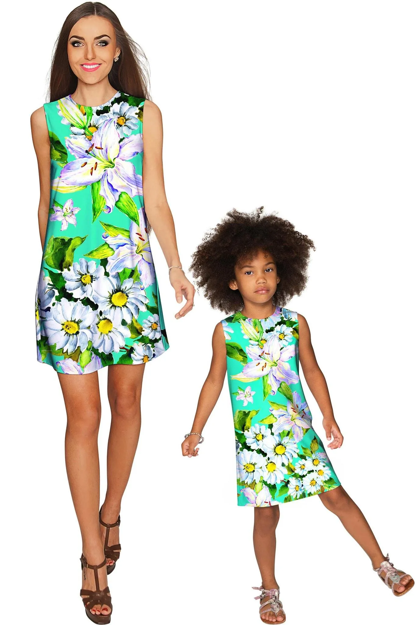 Flower Party Adele Green Designer Summer Shift Dress - Girls