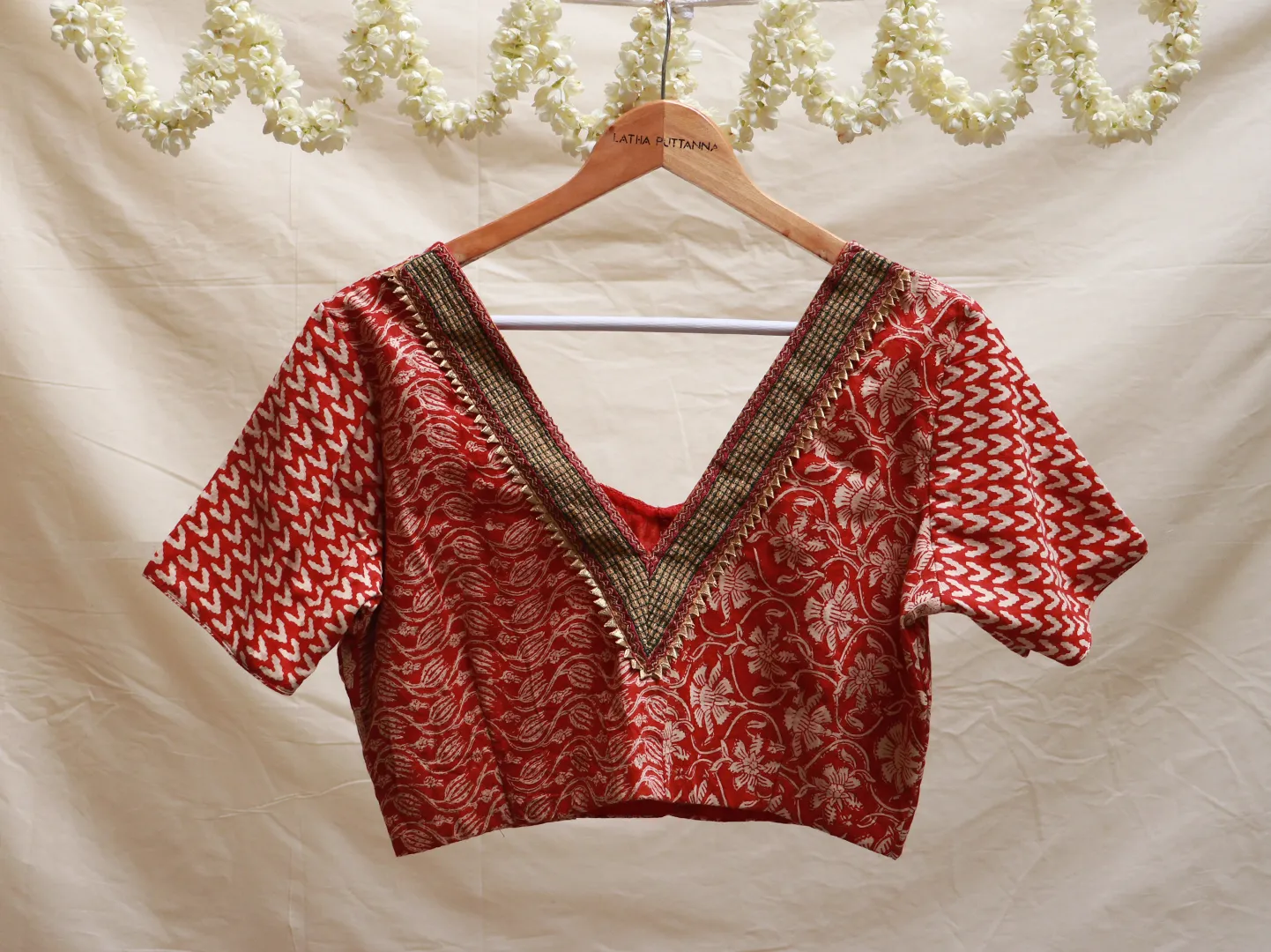 Garnet Red Ajrakh cotton blouse