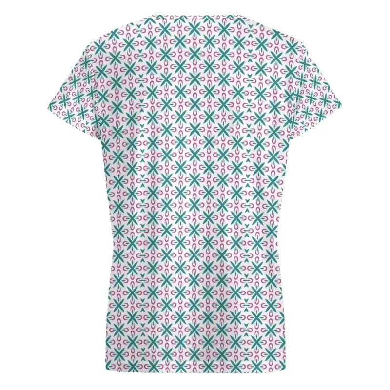 Get Your Groove On in This Funky Women's Geometric Print V-Neck Tee