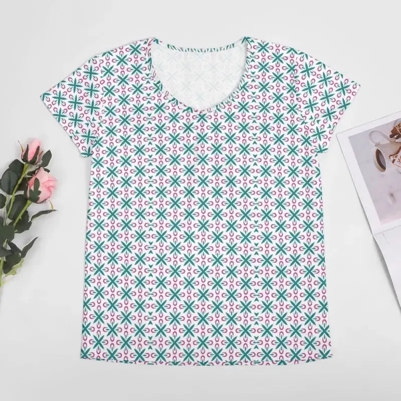 Get Your Groove On in This Funky Women's Geometric Print V-Neck Tee
