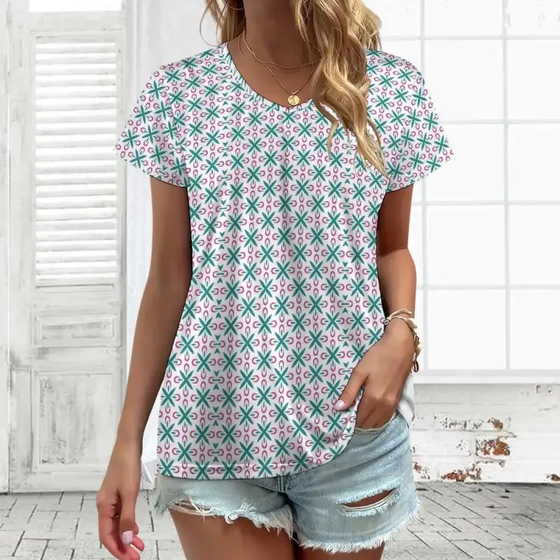 Get Your Groove On in This Funky Women's Geometric Print V-Neck Tee