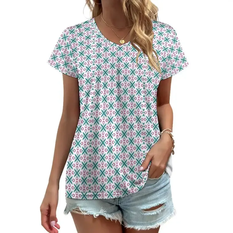 Get Your Groove On in This Funky Women's Geometric Print V-Neck Tee