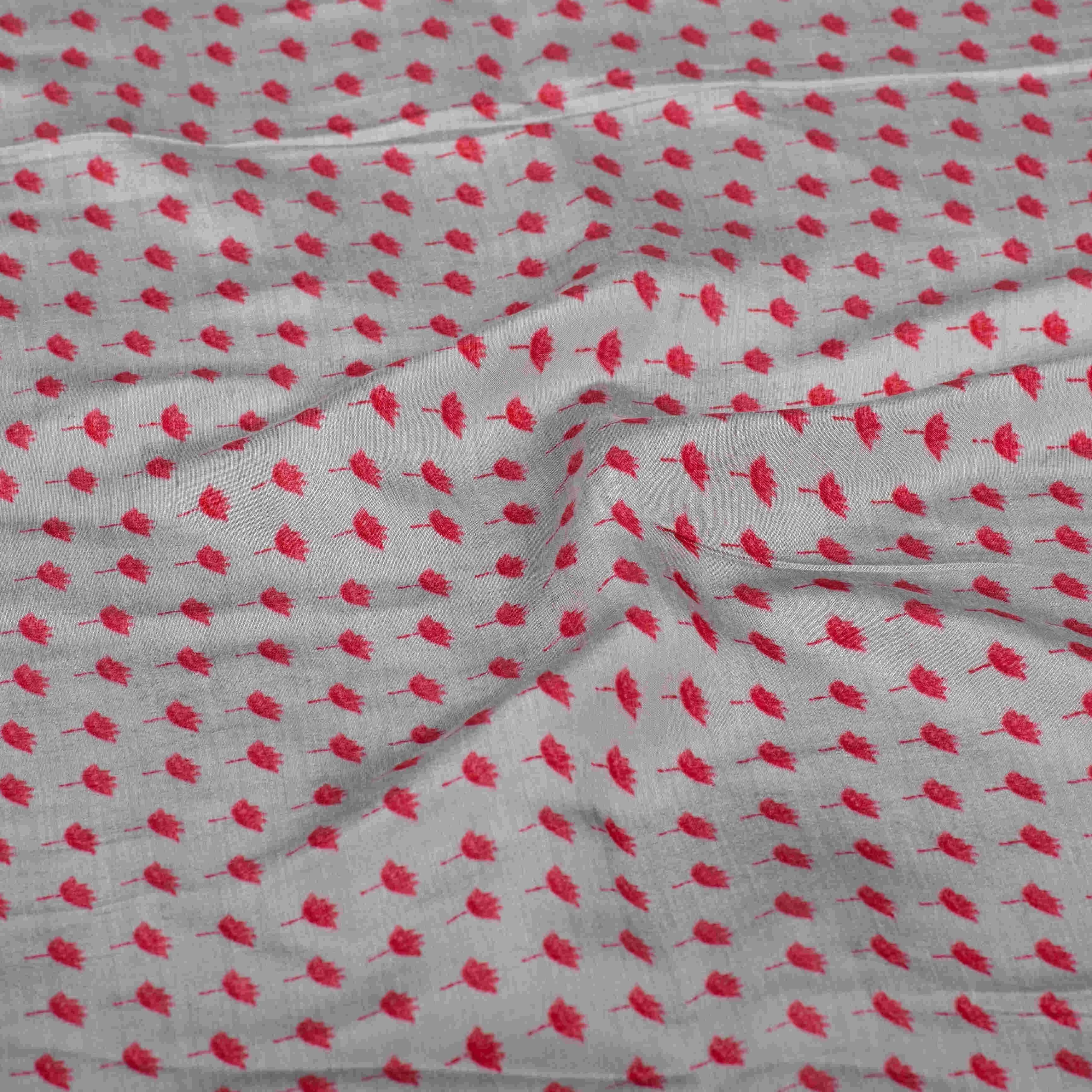 Gray Red Flowers Printed Modal Silk Cotton Fabric