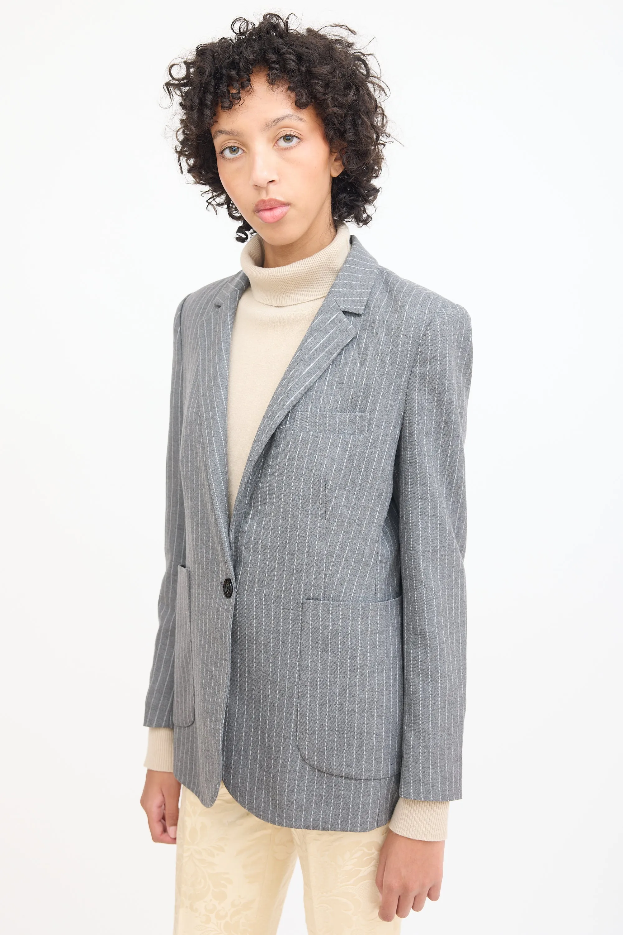 Grey & White Pinstripe Blazer