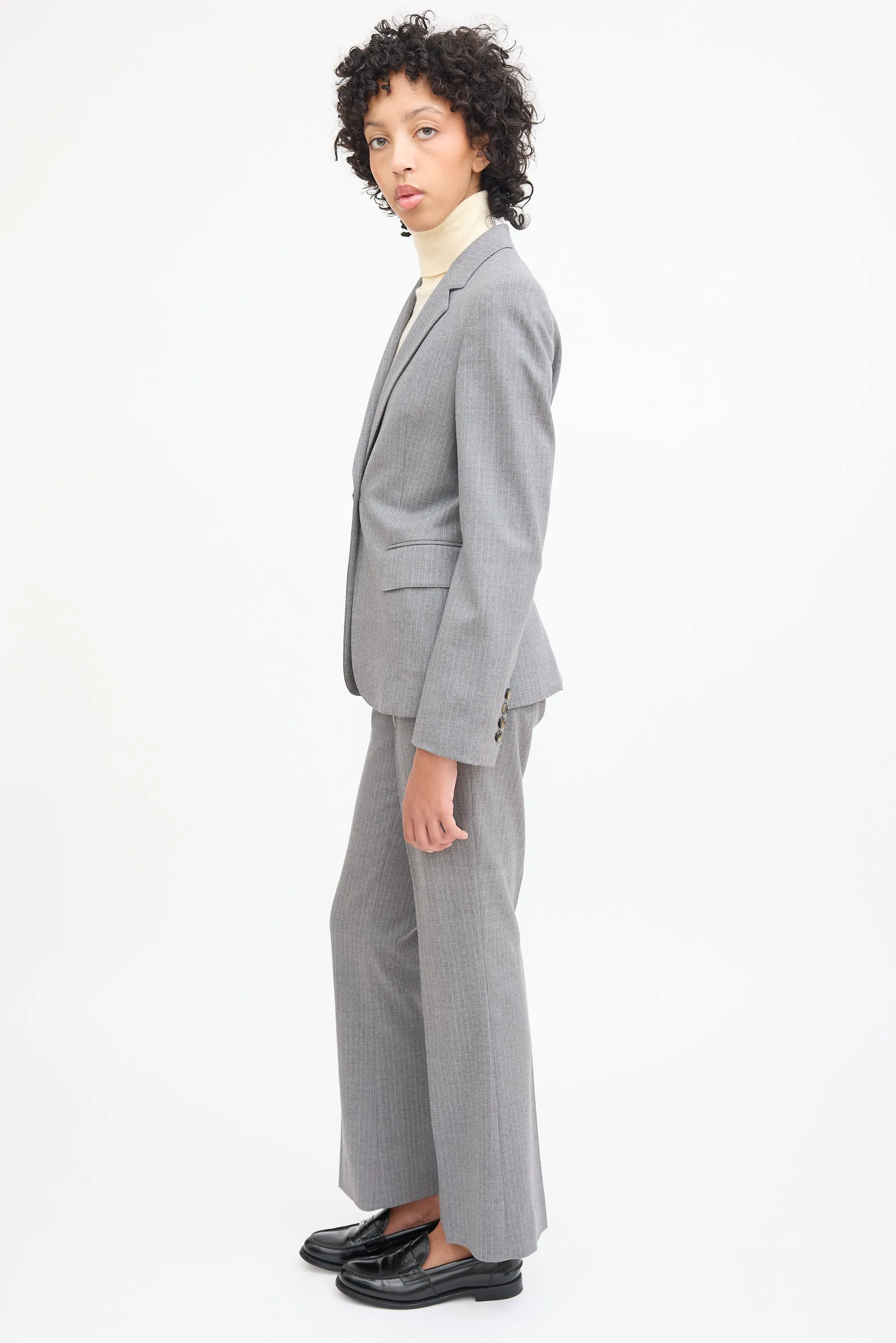 Grey & White Wool Pinstripe Blazer