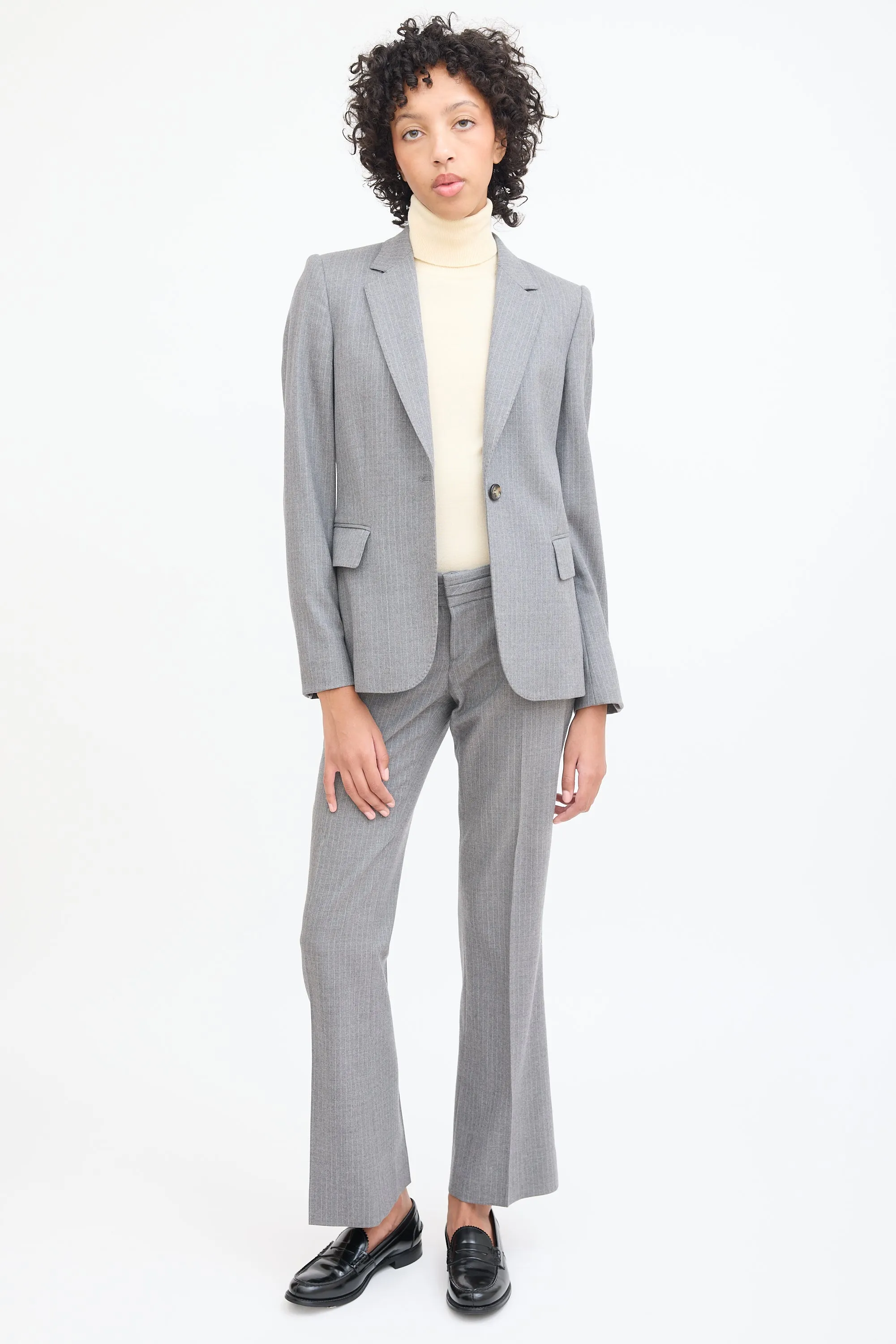 Grey & White Wool Pinstripe Blazer