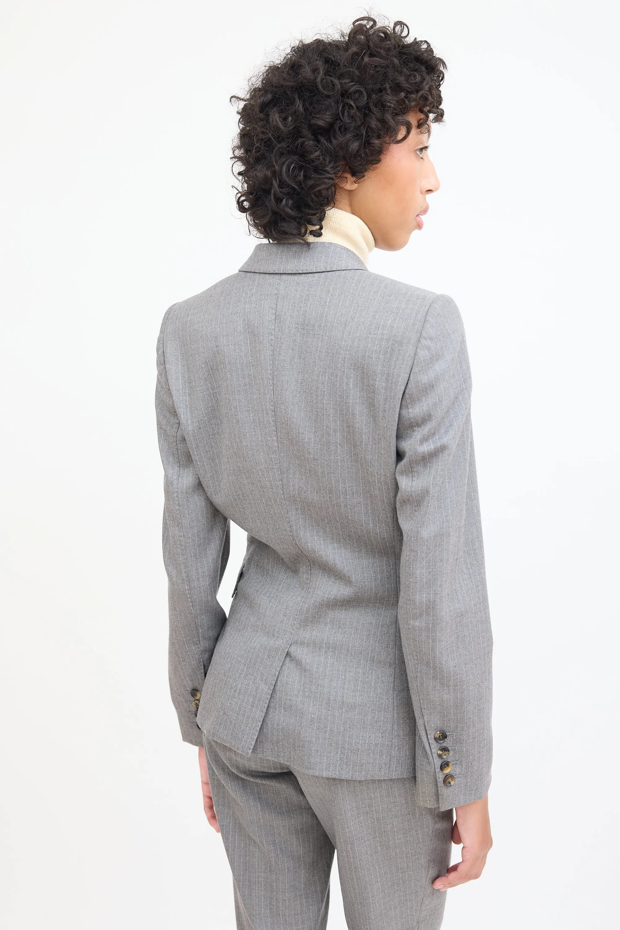 Grey & White Wool Pinstripe Blazer