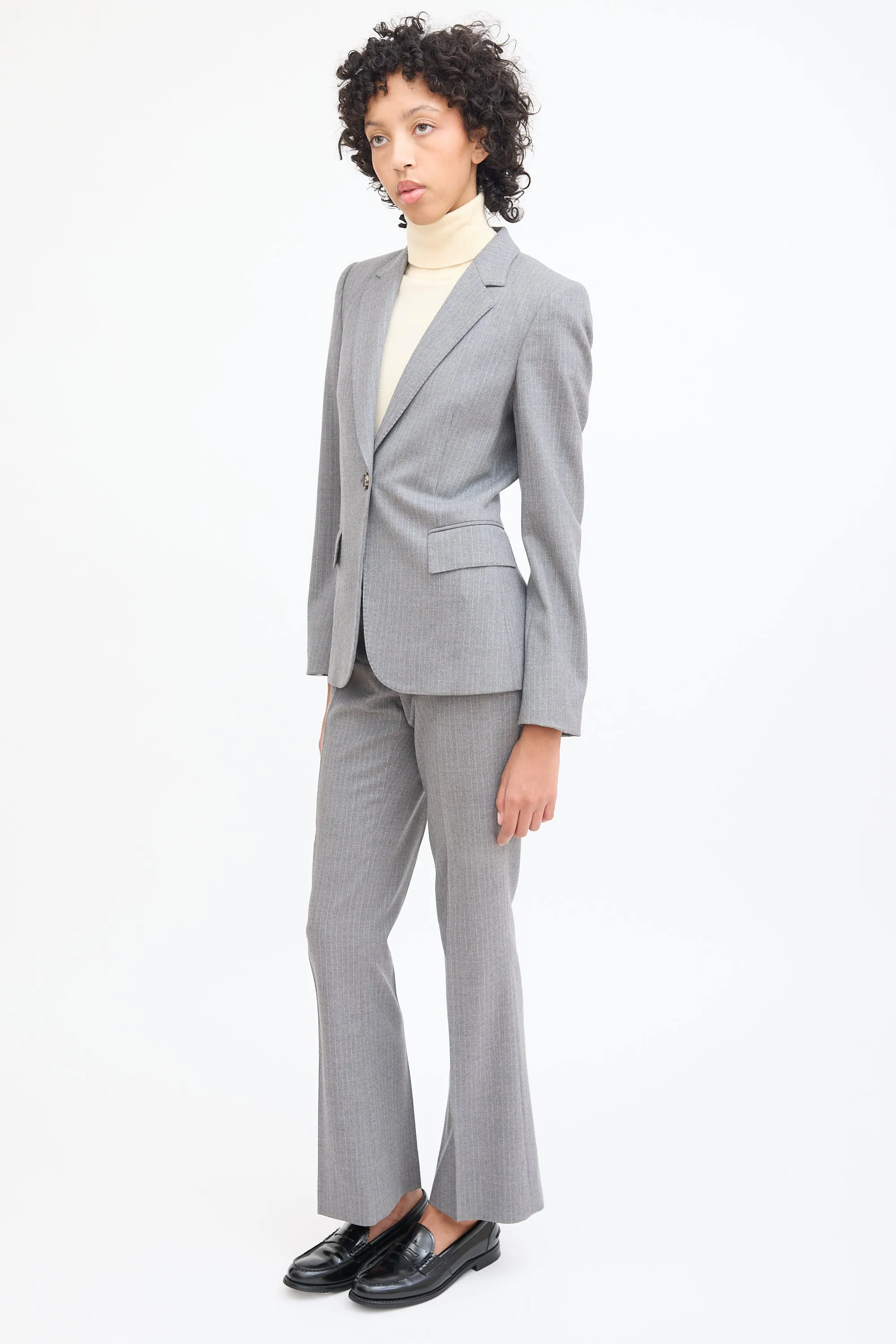 Grey & White Wool Pinstripe Blazer