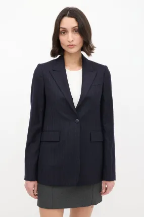 Navy Wool Pinstripe Blazer