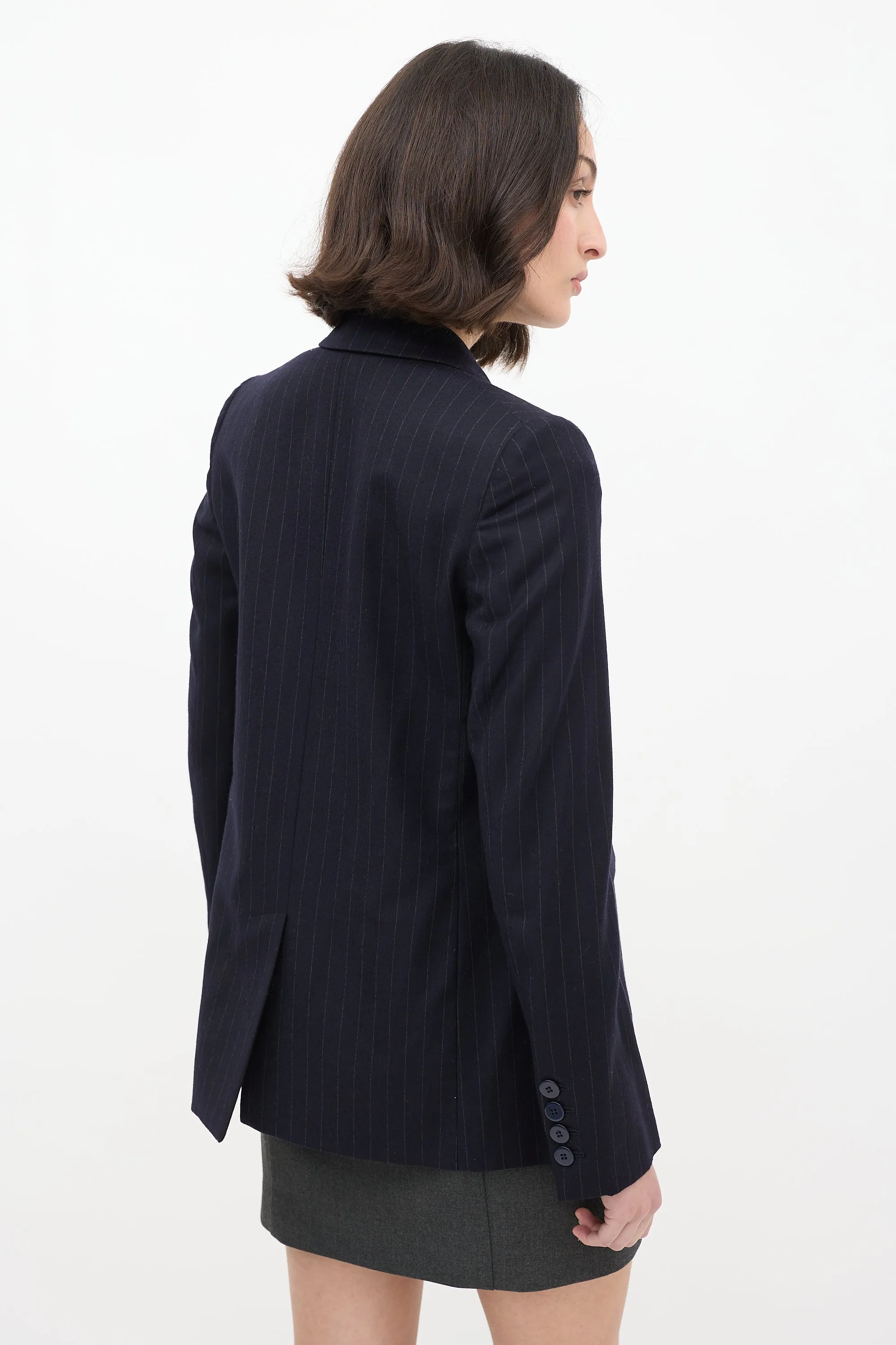 Navy Wool Pinstripe Blazer