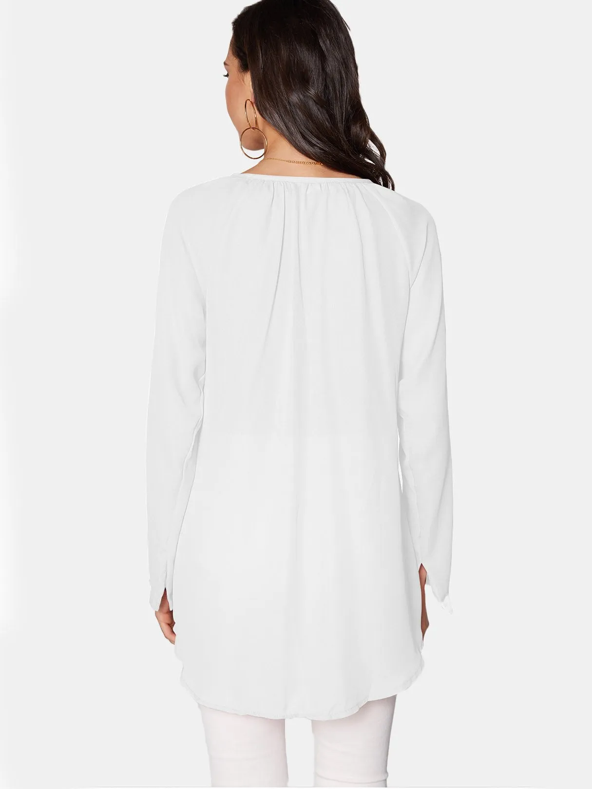 OEM ODM V-Neck Long Sleeve Button-down Chiffon White Blouses