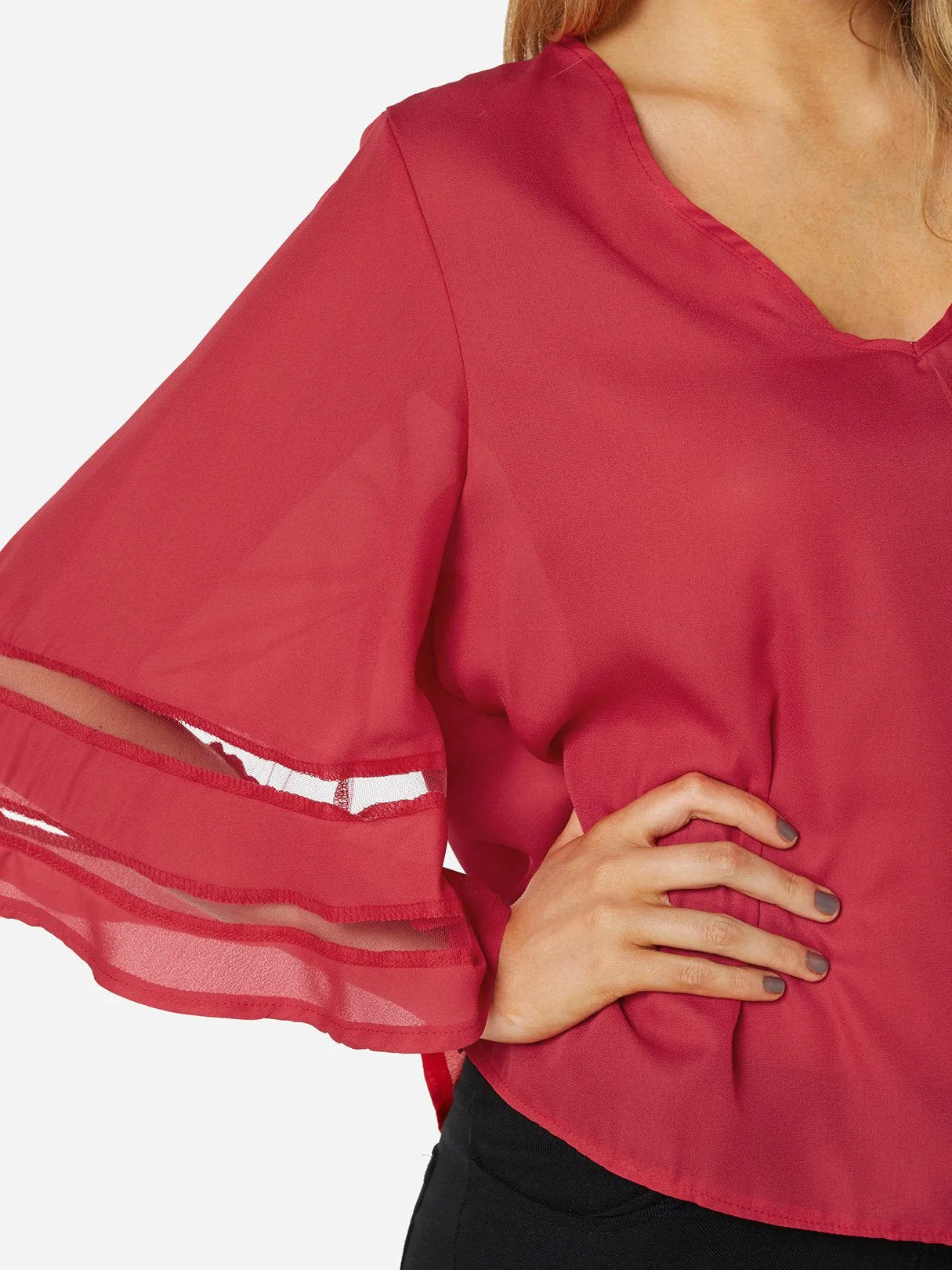 OEM ODM V-Neck Plain 3/4 Sleeve Blouses