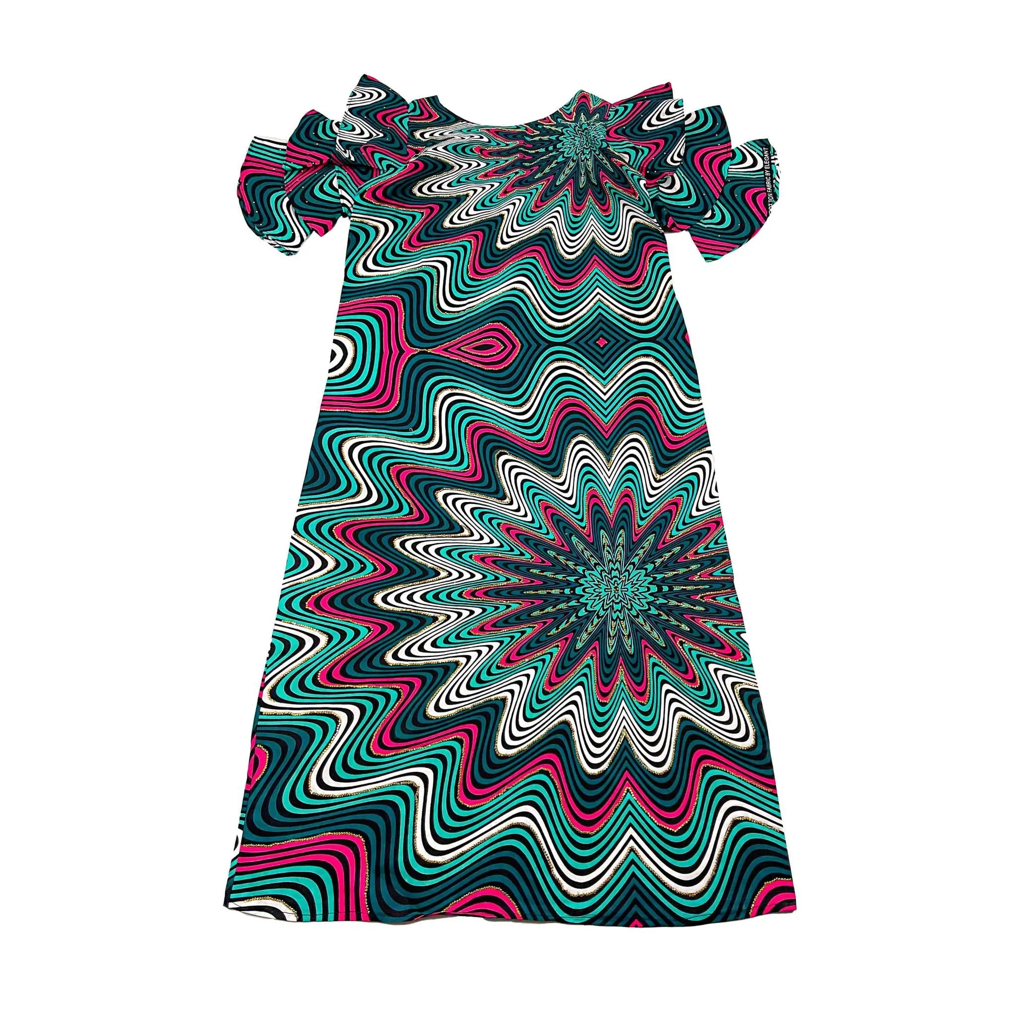 Pink & Blue Long Ankara Swarovski Stoned Dress
