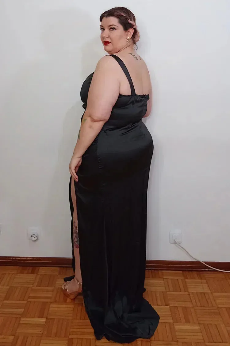 Plus Size Prom Dresses Sheath Straps Sleveless Satin Split