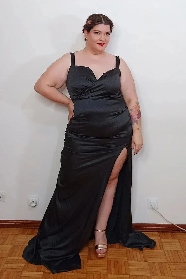 Plus Size Prom Dresses Sheath Straps Sleveless Satin Split