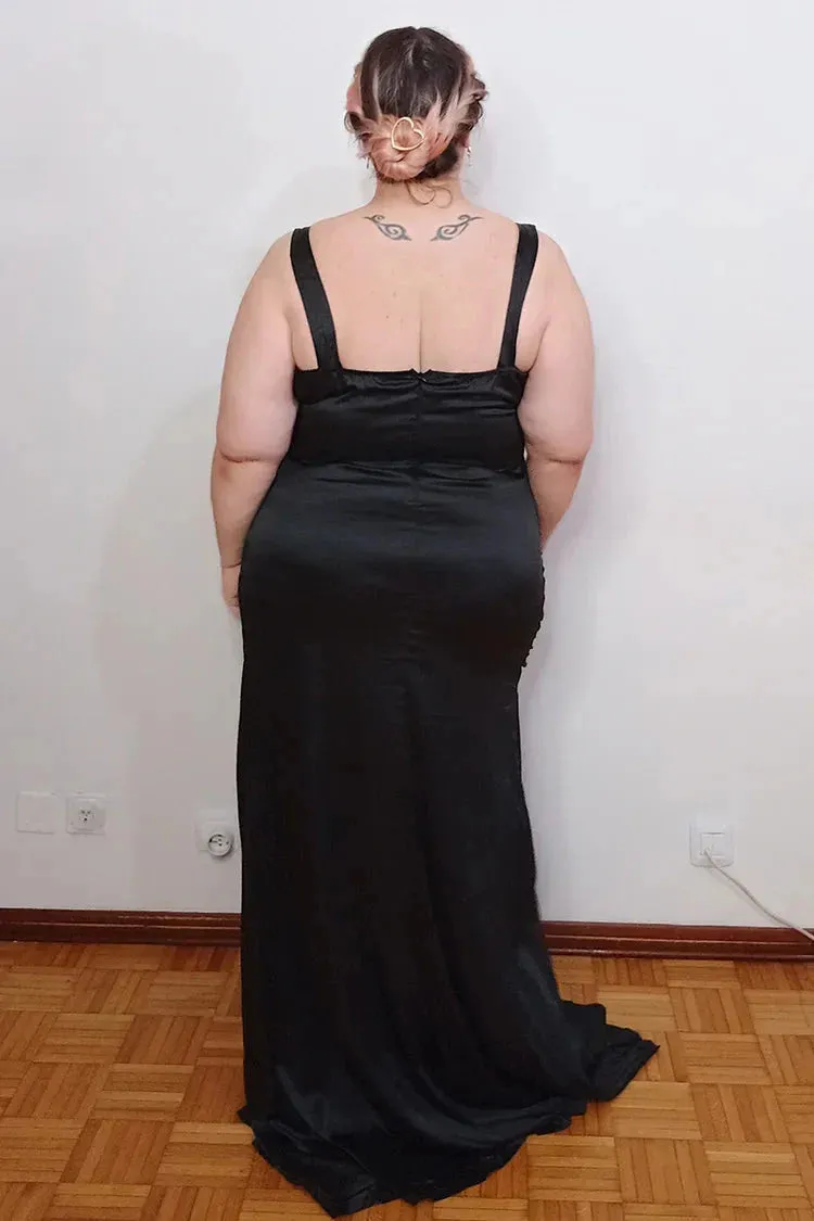 Plus Size Prom Dresses Sheath Straps Sleveless Satin Split